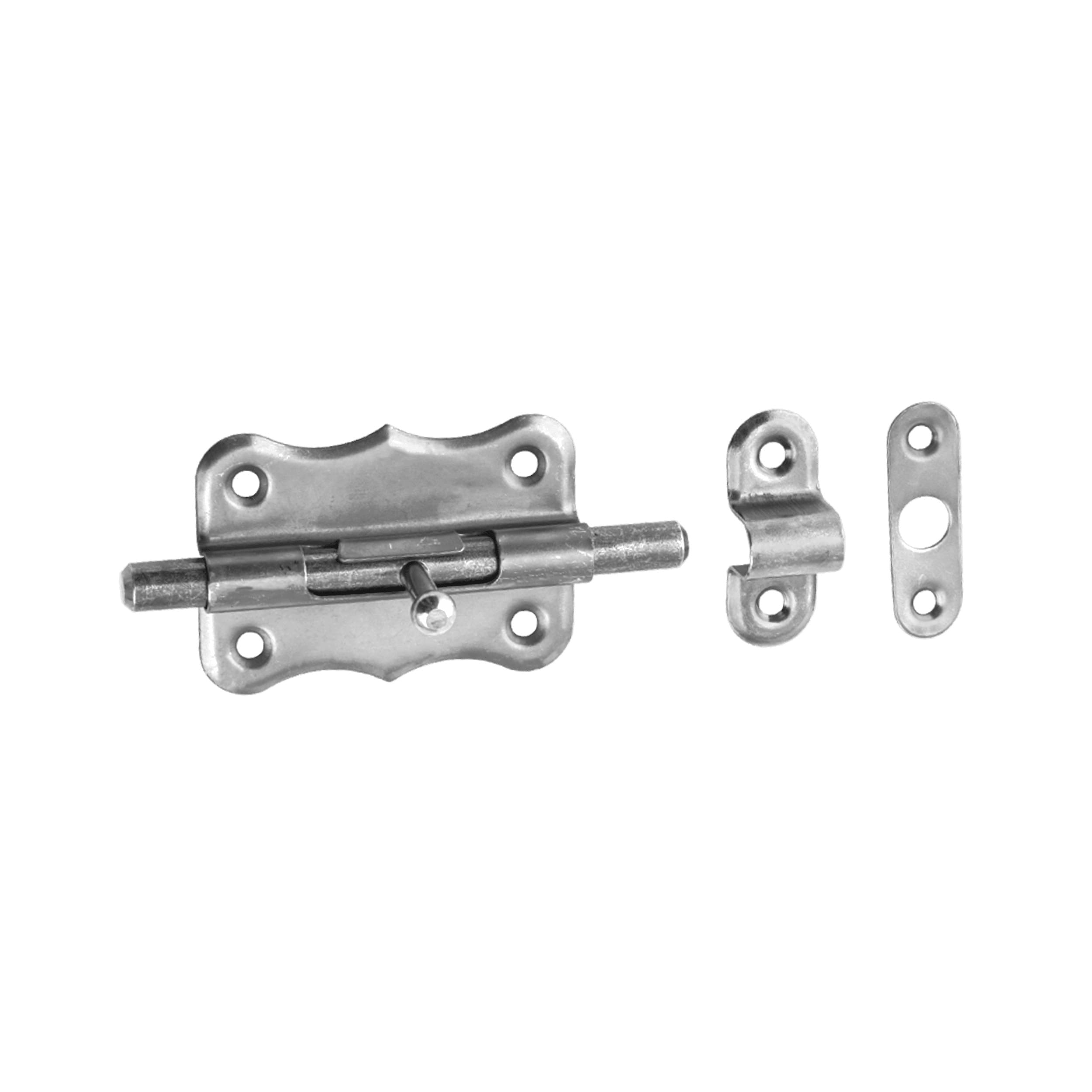 Schlossriegel mit rundem Riegel für Gartentore - WRO | silber | 50 mm Riegelverschluss mit Rundriegel für WRO-Tore, silber, 70 mm, 70x50 mm, Baustahl DC01 2.