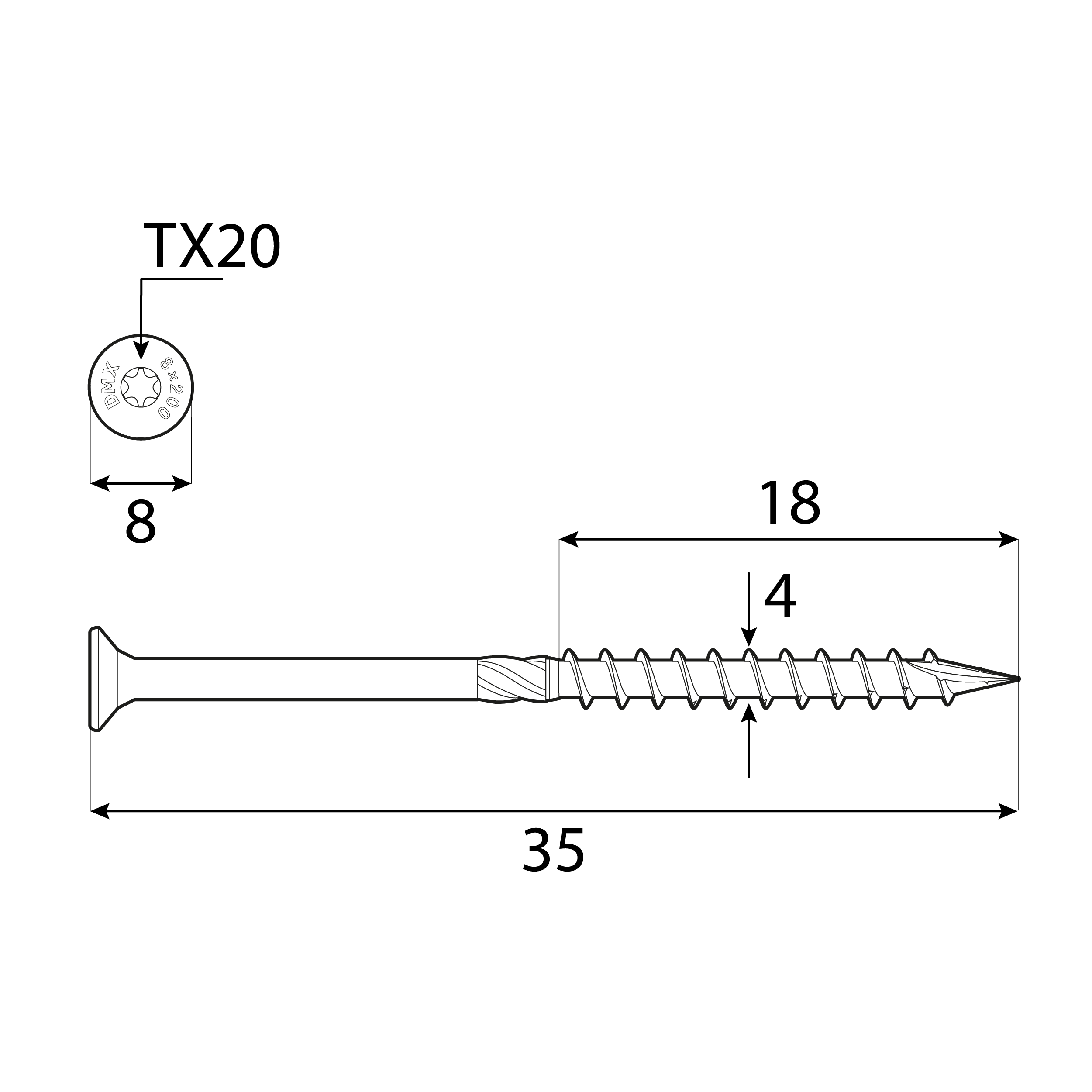 Wkręty ciesielskie do drewna stożkowe TORX - CS | 4 x 35 mm | Złoty | 200 szt Wkręty ciesielskie do drewna stożkowe TORX - CS | 4 x 35 mm | Złoty | 200 szt