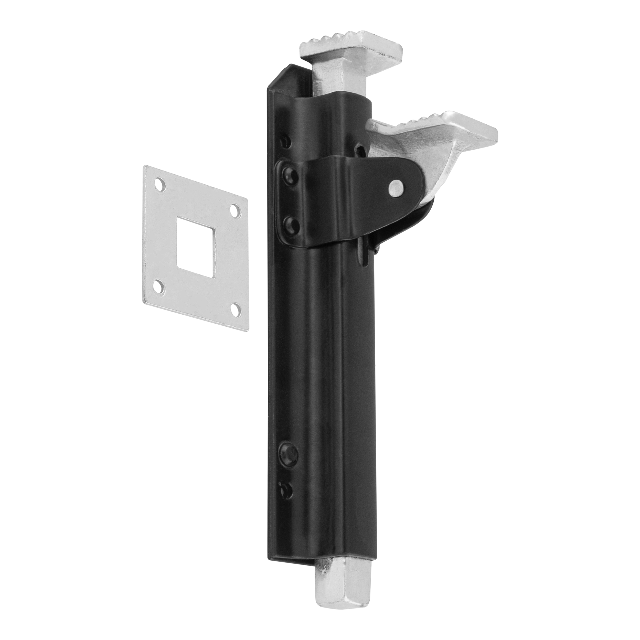 Vertikaler Torriegel für Tor und Gartentor Bolzenriegel - WRB | schwarz | 210 mm Vertikaler Riegelschließer für WRB-Schlupftor, schwarz, 210 mm, 210 x 52 x 2,3 mm, DC01-Baustahl, Schuss 1.