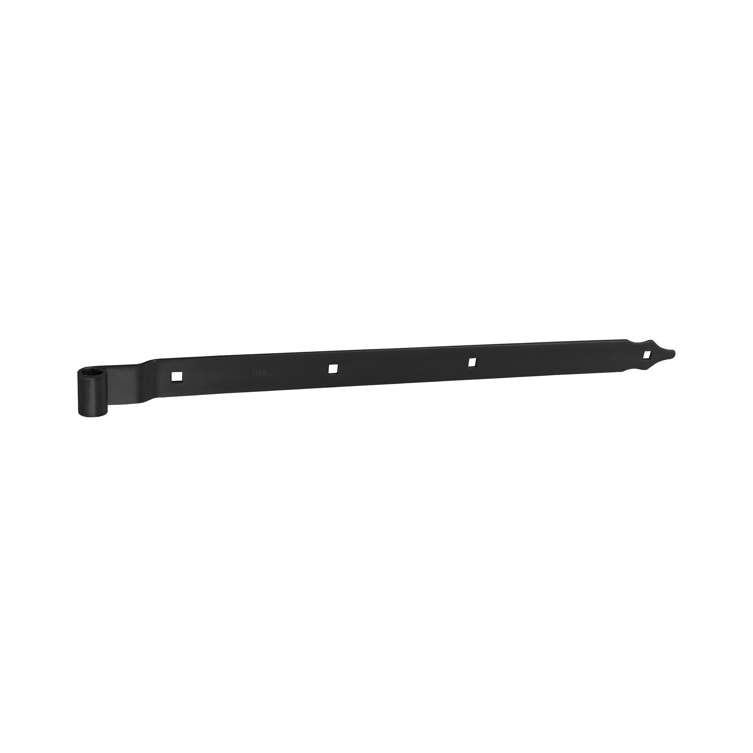Gekröpftes Ladenband für Tore - ZPK | schwarz | 600 mm | fi 13 mm Versetztes Bandscharnier für ZPK-Tore, schwarz, 600 mm, Durchmesser 13 mm, 600 x 11 x 35 x 4,0 mm, S235-Baustahl.