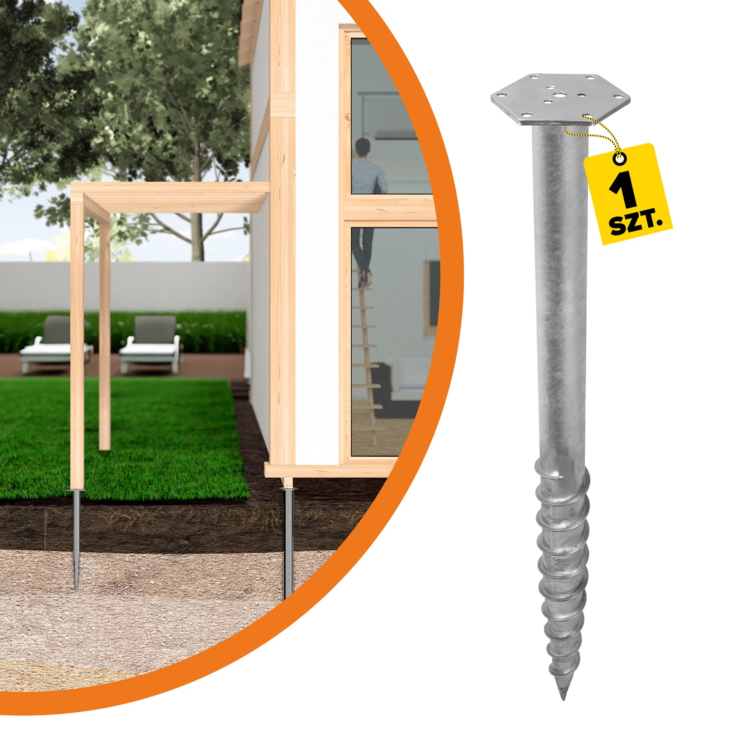 Podstawa słupa wkręcana do gruntu do dużych konstrukcji - PWM | 76x1300 mm
