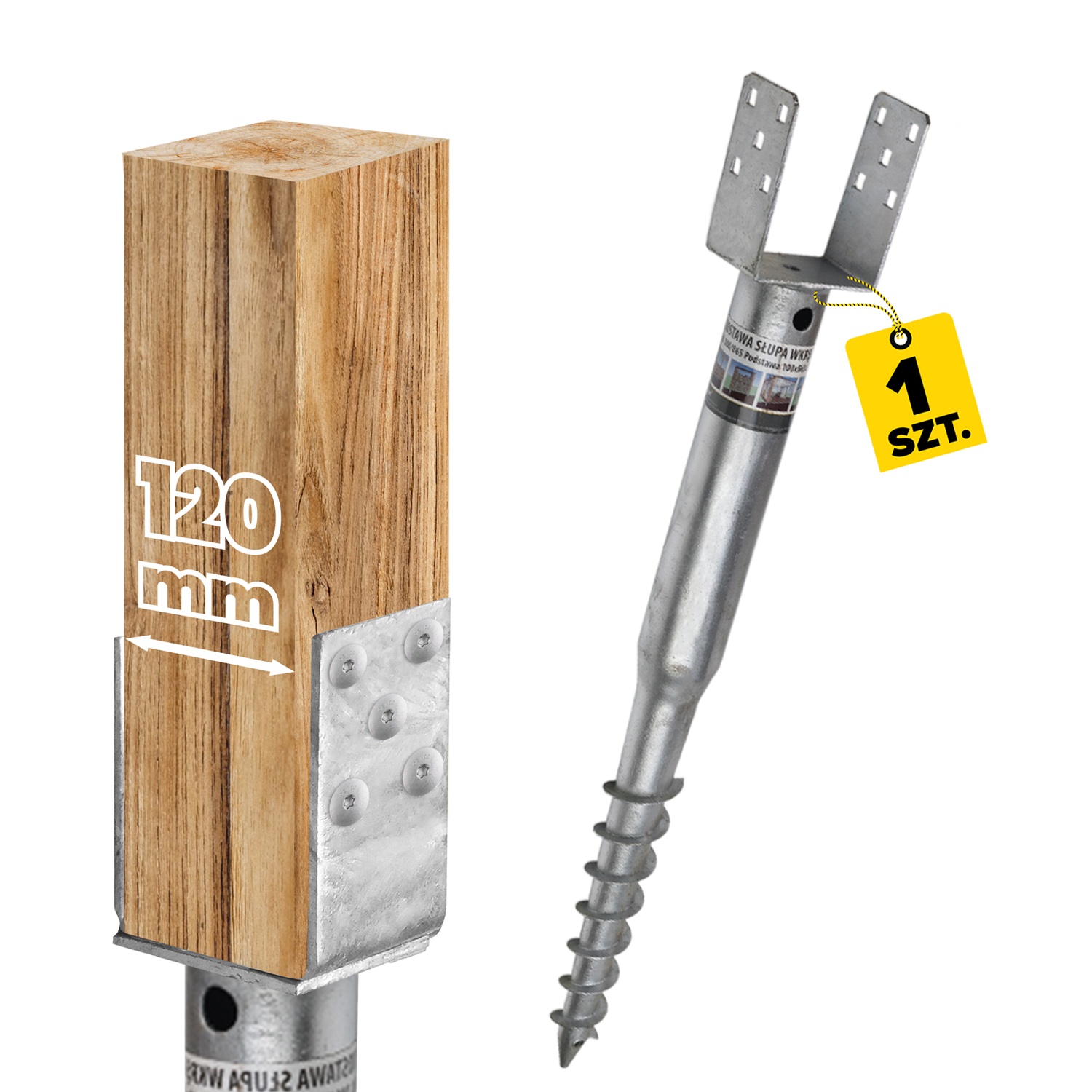 Podstawa słupa wkręcana do gruntu świder - PWU | 120x865 mm