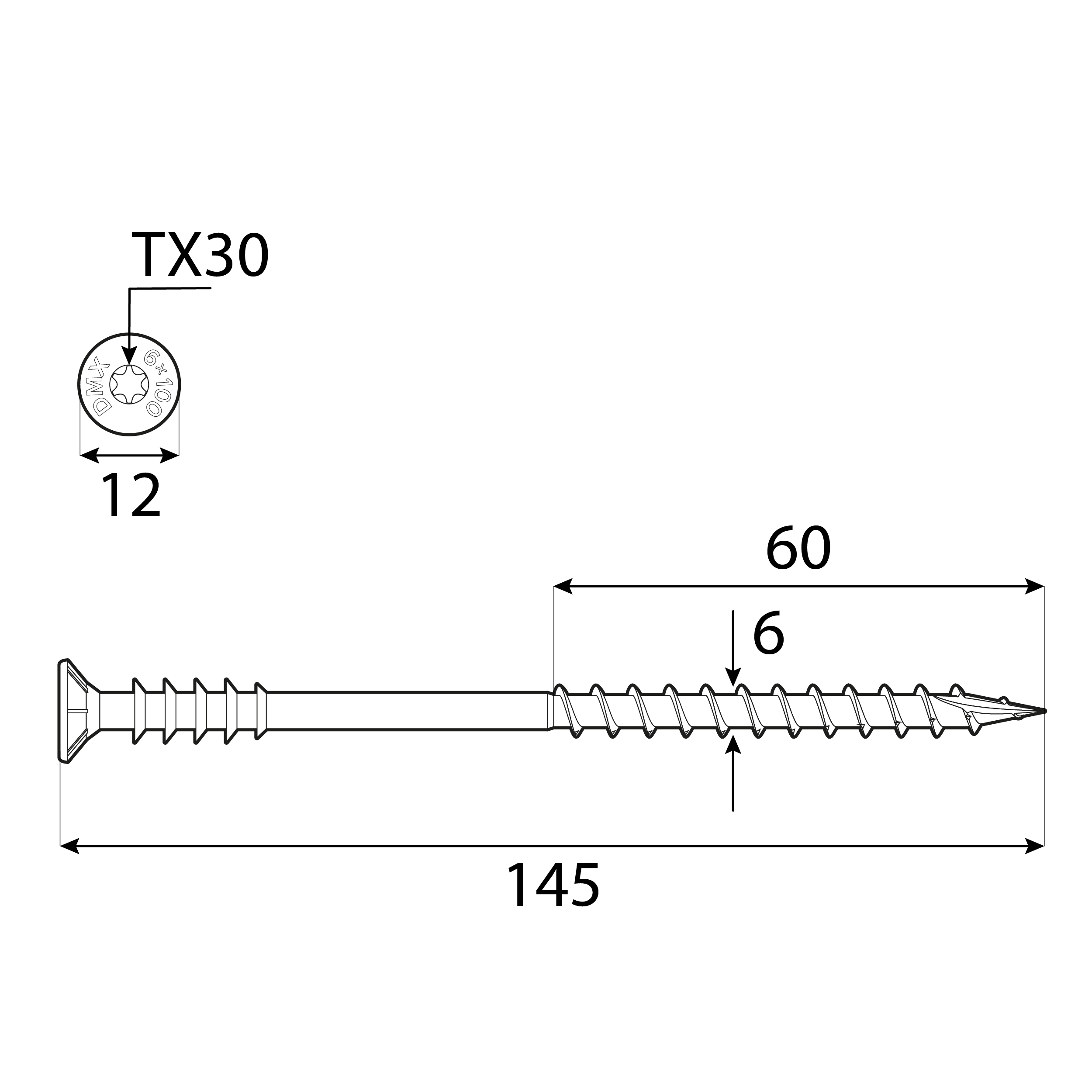 Wkręty dystansowe do poziomowania łat z łbem stożkowym TORX - WDS | 6 x 145 mm | Srebrny | 100 szt