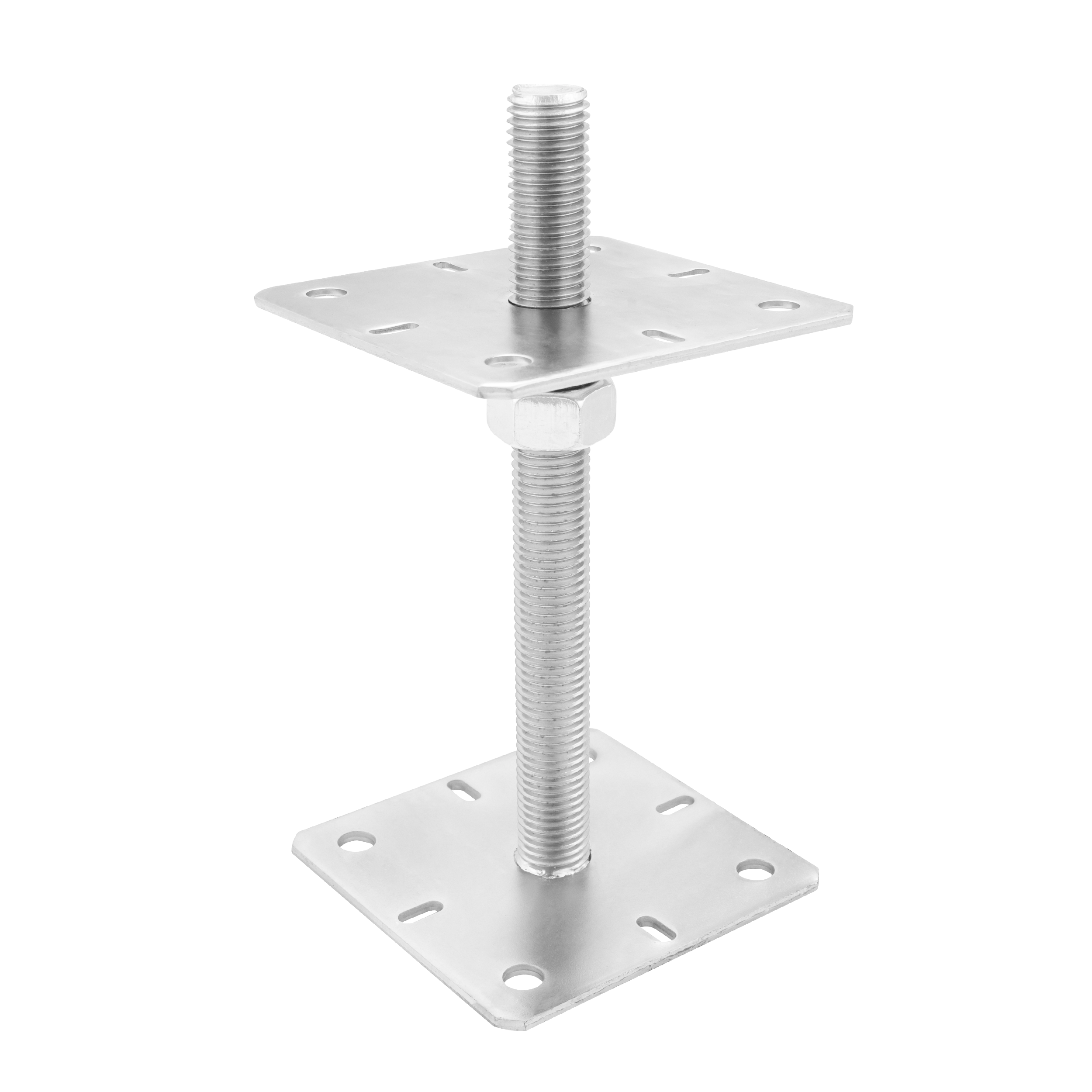 Pfostenträger verstellbar zum aufdübeln Anker mit Gewinde M24 - PSR |130x250 mm | verzinkt Flacher Gewindeanker für Mastfuß, höhenverstellbar PSR, 130x250 mm, M24, silber.