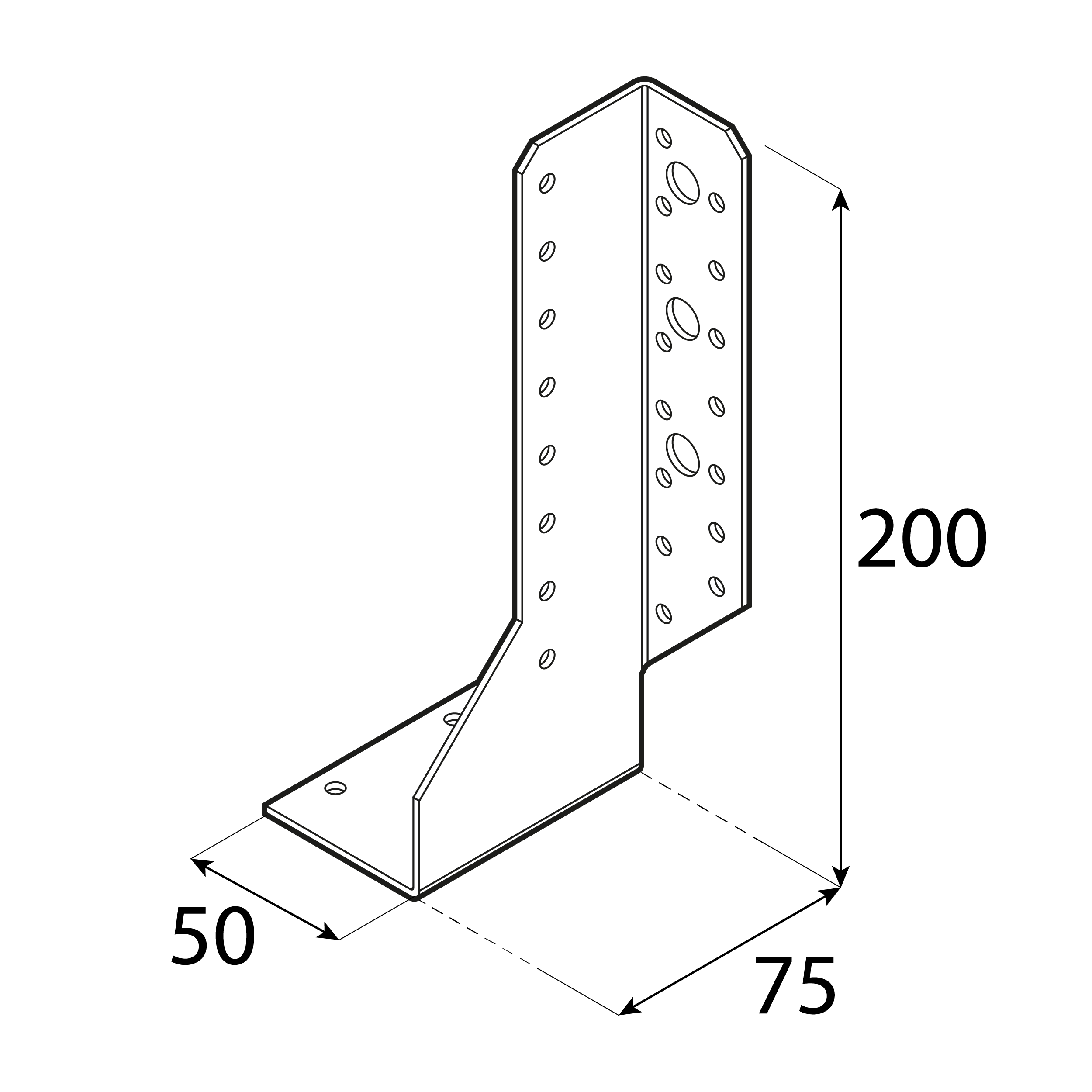 Balkenschuh geteilt rechts Balkenträger zweiteilig Trägerschuh - WBD 200 P | 50x200x75 mm | feuerverzinkt Geteilter Trägerhalter, rechts WBD 200 P, 50x200x75 mm, silber, DX51D-Baustahl, Schuss 1.