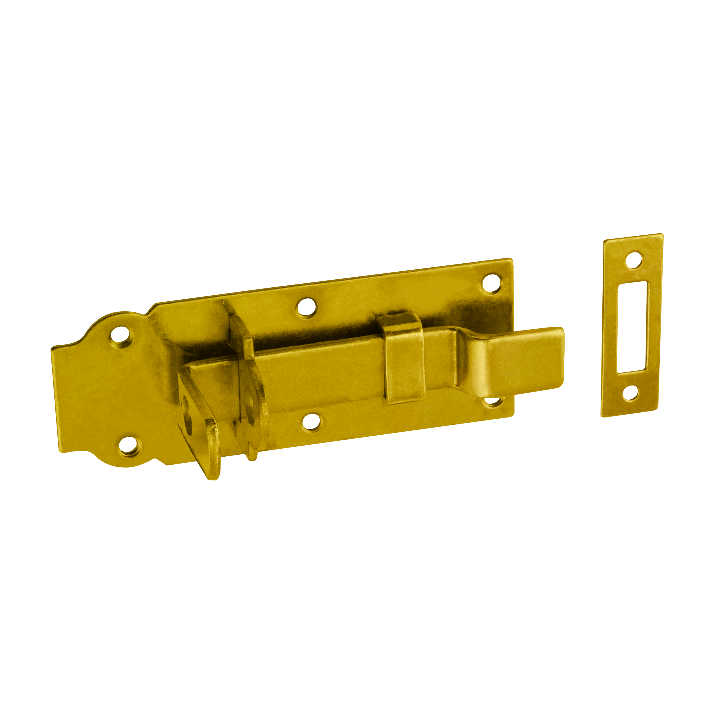 Abschließbarer Schlossriegel mit gebogenem Riegel für Gartentore - WZW | verzinkt | 55 mm Vorhängeschlossverschluss mit gebogenem Bolzen für WZW-Tore, Gold, 140 mm, 140 x 55 x 5,0 mm, DC01-Baustahl.