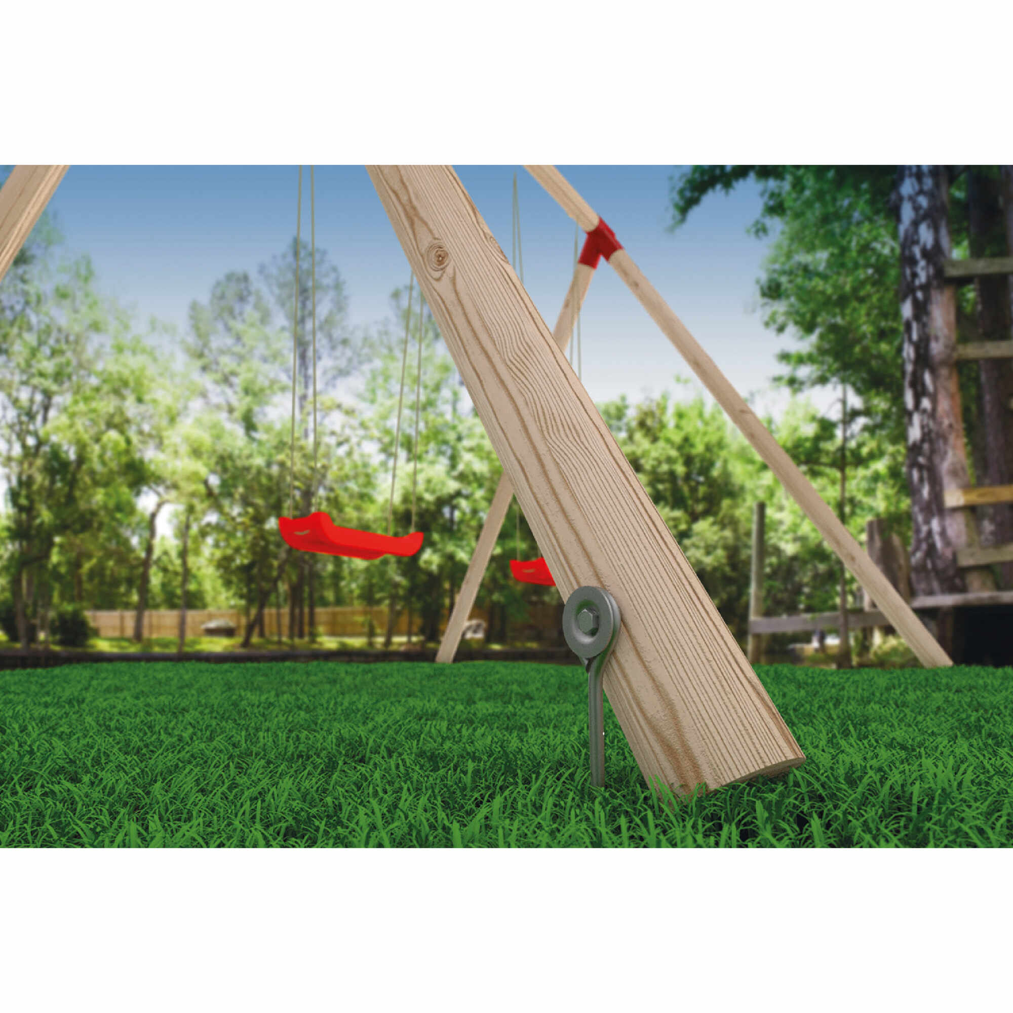 Einschraub Bodenanker mit Öse Pfostenträger Stützen Erdanker feuerverzinkt für Trampolin und Schaukeln - KWZ | 470 x 100 mm Schraubanker mit Öse für Boden KWZ, 470x100 mm, 470x100 mm, silber, Baustahl S235; DIN 6334, im Zusammenbau.