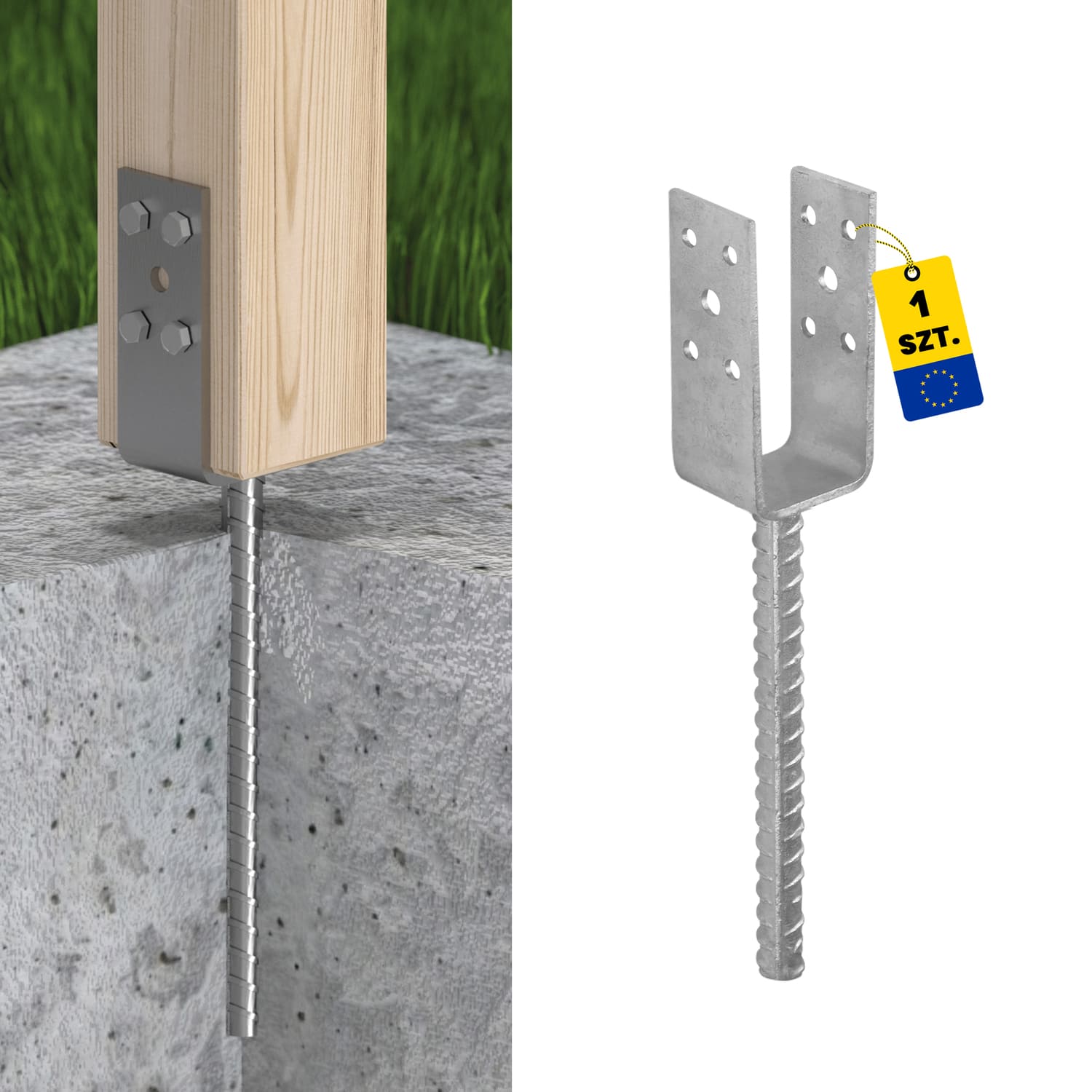 Podstawa słupa kotwa do betonu typ U lekka - PSL | 45 mm | Srebrny