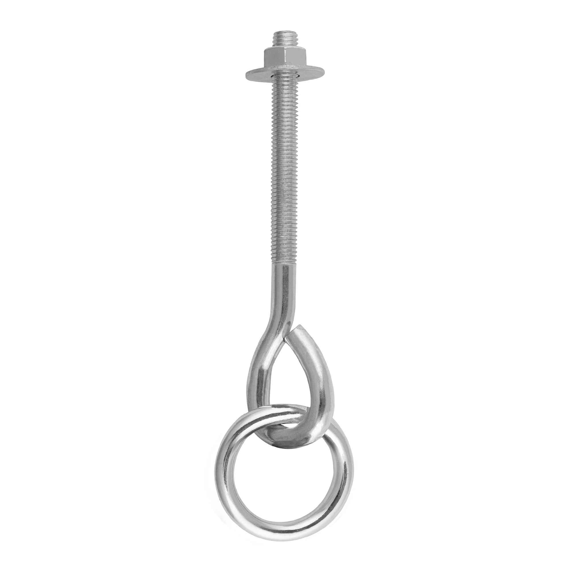 Schaukelhaken mit Ring - MHUM | 160 mm | M12 Schaukelhaken mit Ring, Schlingenhalterung MHUM, 160 mm, M12, Silber, Kohlenstoffstahl, inklusive.