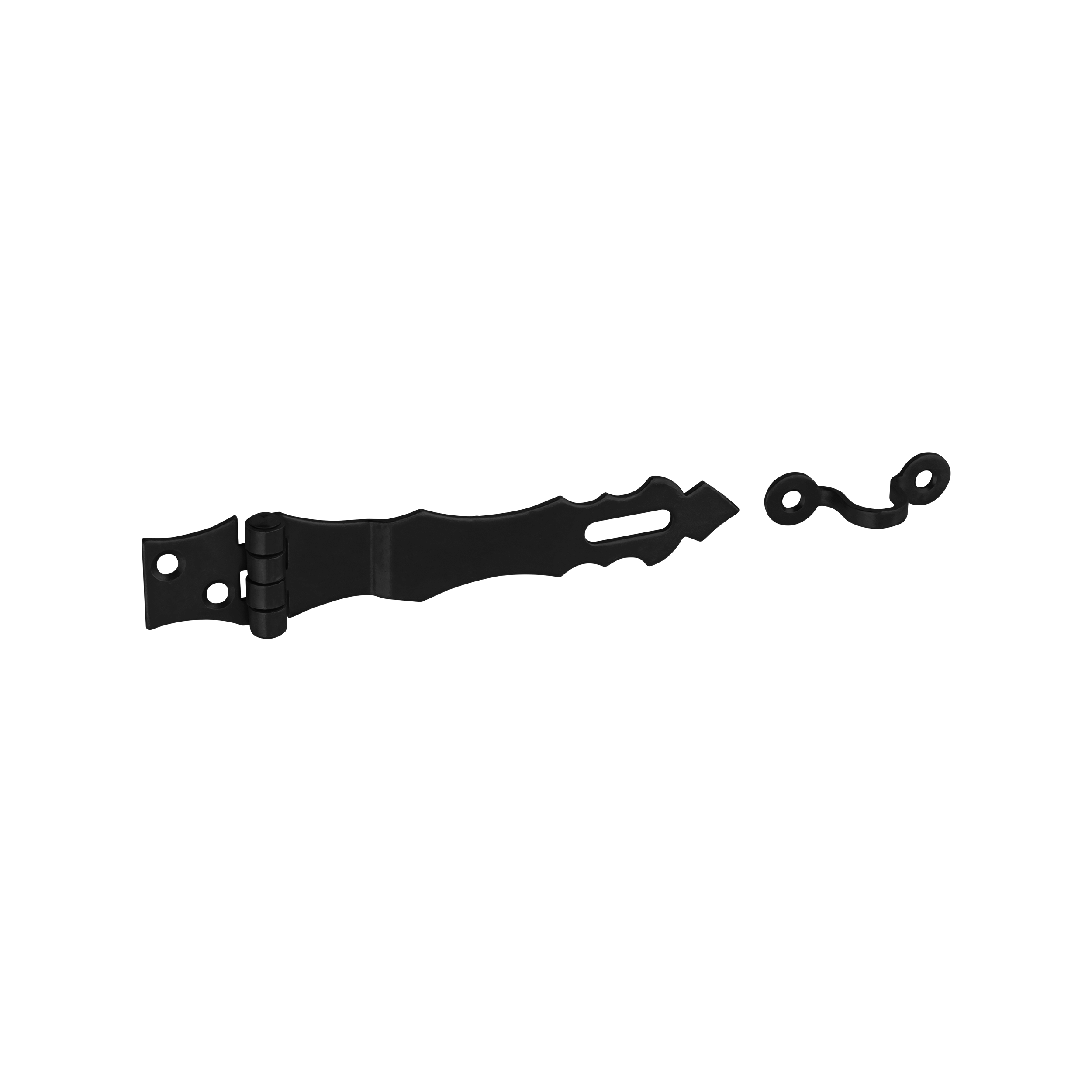 Dekorative Überfalle - ZOZ | schwarz | 125 mm Zierscharnier mit Verschluss ZOZ, schwarz, 125 mm, 125x30x2,0 mm, DC01-Baustahl.