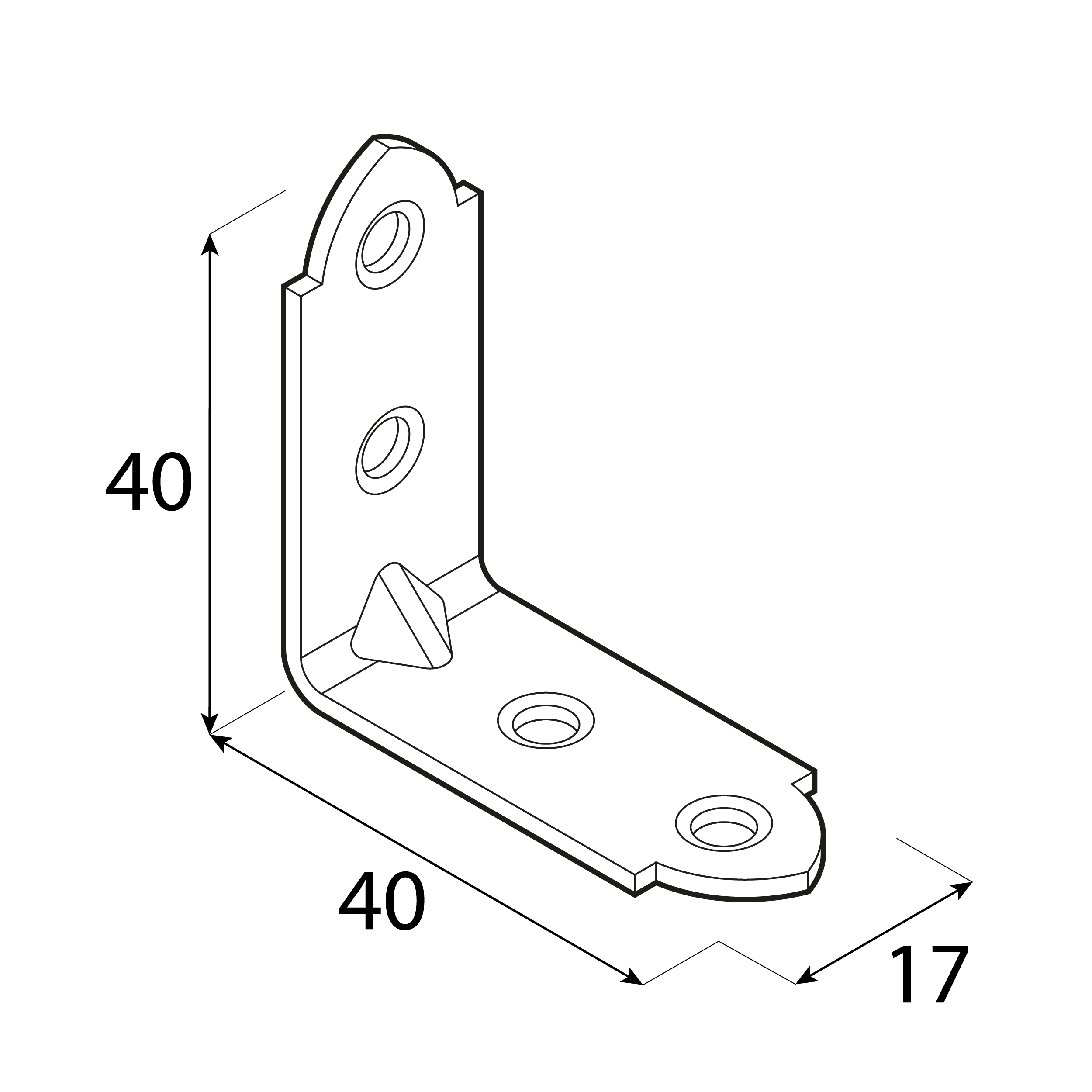 Kątownik meblowy stolarski wąski - KW 2 | 40x40x17 mm | 50 szt