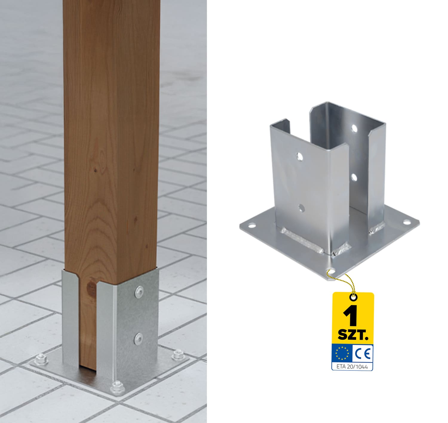 Podstawa słupa kotwa przykręcana podwójna z podstawą prostokątną - PSPD | 120 mm | Srebrny