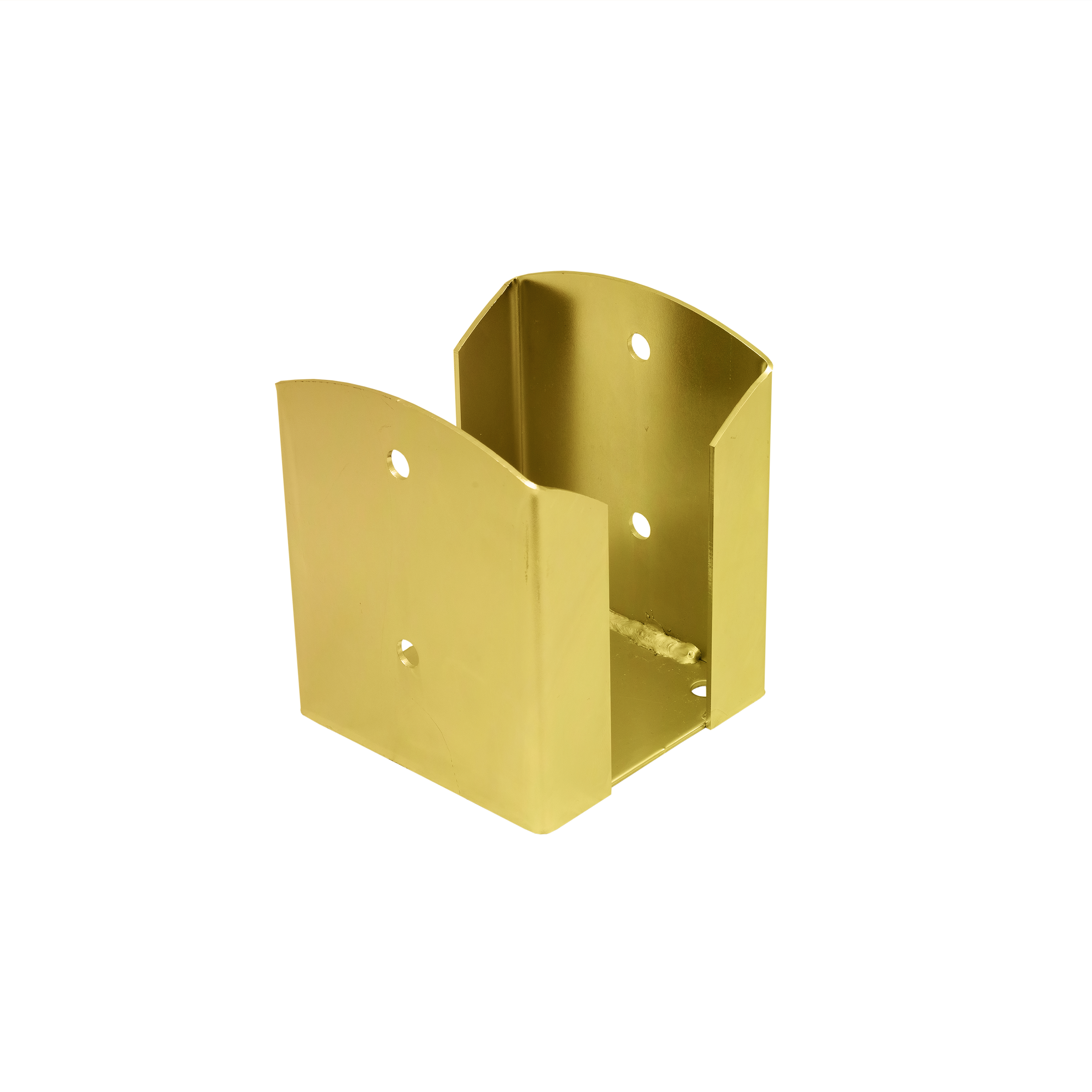 Pfostenträger zum aufdübeln Aufschraubhülse doppelt rechteckig - PSPW | 120 mm | Gold Säulenfuß, doppelter rechteckiger Schraubanker PSPW, 120 mm, gold, 121x150x2,5 mm, Schuss 1.