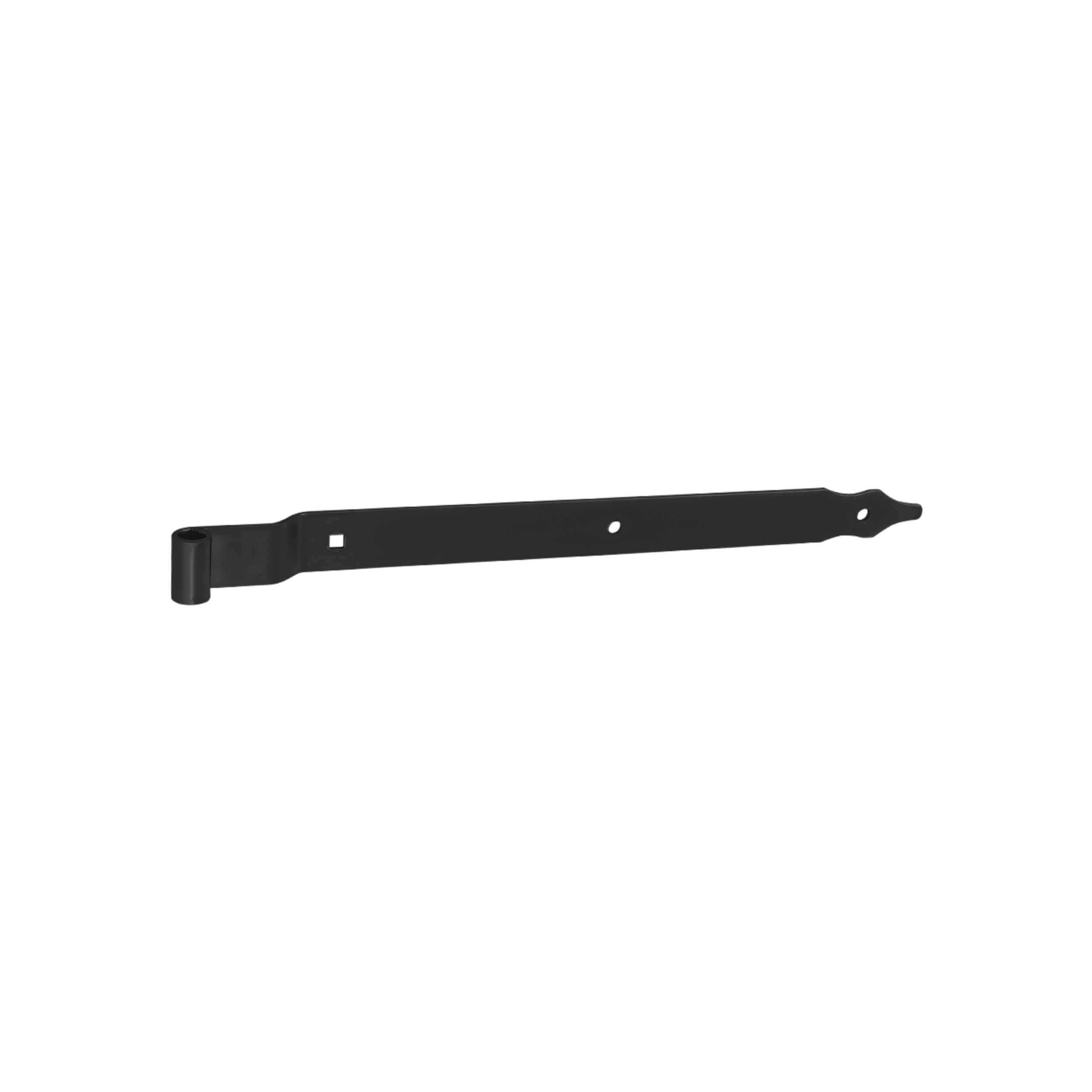 Gekröpftes Ladenband für Tore - ZPK | schwarz | 400 mm | fi 10 mm Versetztes Bandscharnier für ZPK-Tore, schwarz, 400 mm, Durchmesser 10 mm, 400 x 11 x 30 x 3,0 mm, S235-Baustahl.