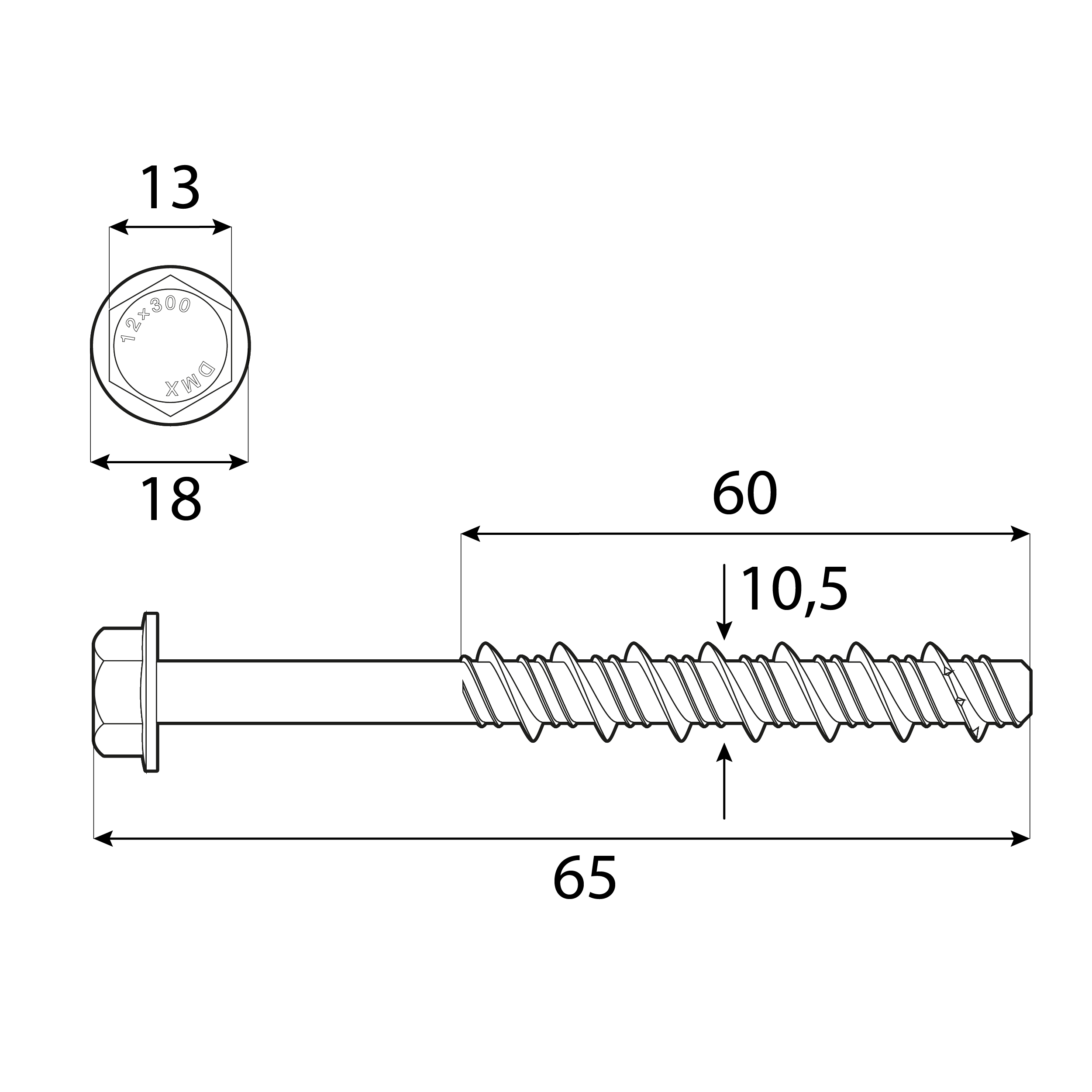 Betonschrauben Sechskantkopf Zinklamelle - PBW | 10,5 x 65 mm | verzinkt | 50 Stk. Betonschrauben mit Sechskantkopf PBW, 10,5x65 mm, silber, 50 Stk., 5x65 mm, gehÀrteter Kohlenstoffstahl 2, Schuss 1.