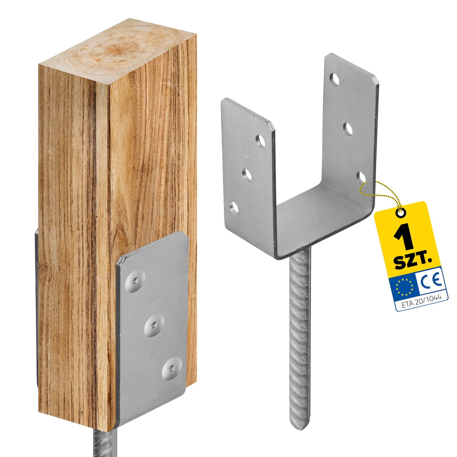 Podstawa słupa kotwa do betonu typ U - PS | 100 mm | Srebrny - Cynk ogniowy