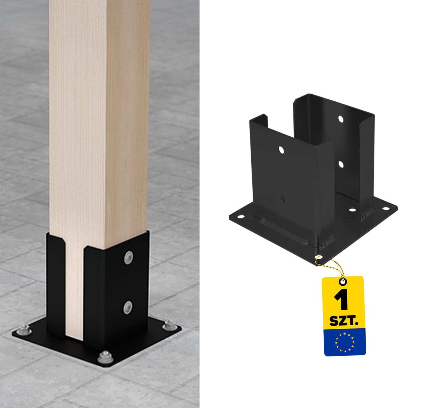 Pfostenträger zum aufdübeln Aufschraubhülse doppelt mit rechteckiger Grundplatte - PSPD | 70 mm | Schwarz Säulenfuß-Doppelschraubanker mit rechteckiger Basis PSPD, 70 mm, schwarz.