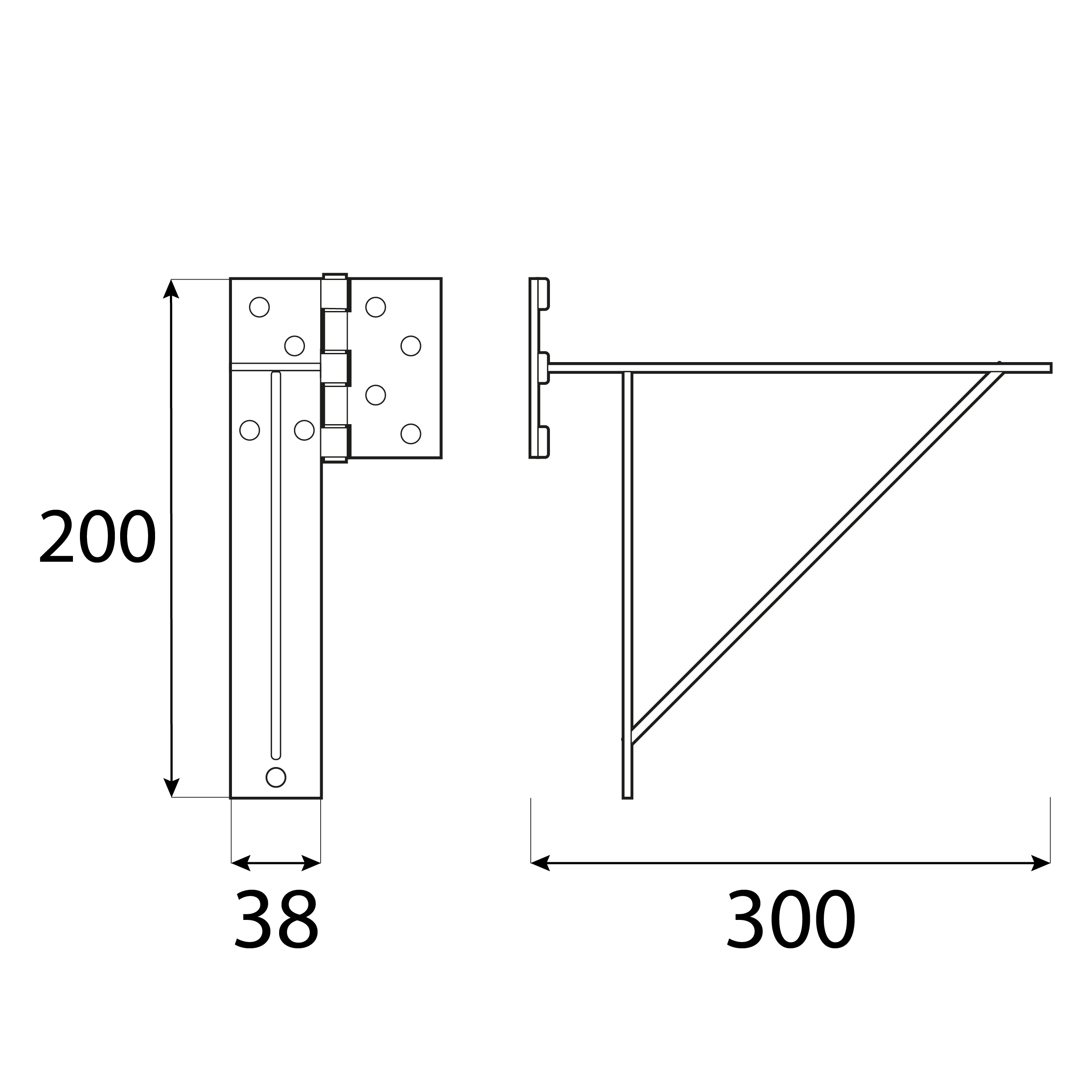 Winkelband Gartentorband Set - ZNW | schwarz | 300 mm Set mit 4x Winkelscharnieren für ZNW-Rollladentore, schwarz, 300 mm, DC01-Baustahl.