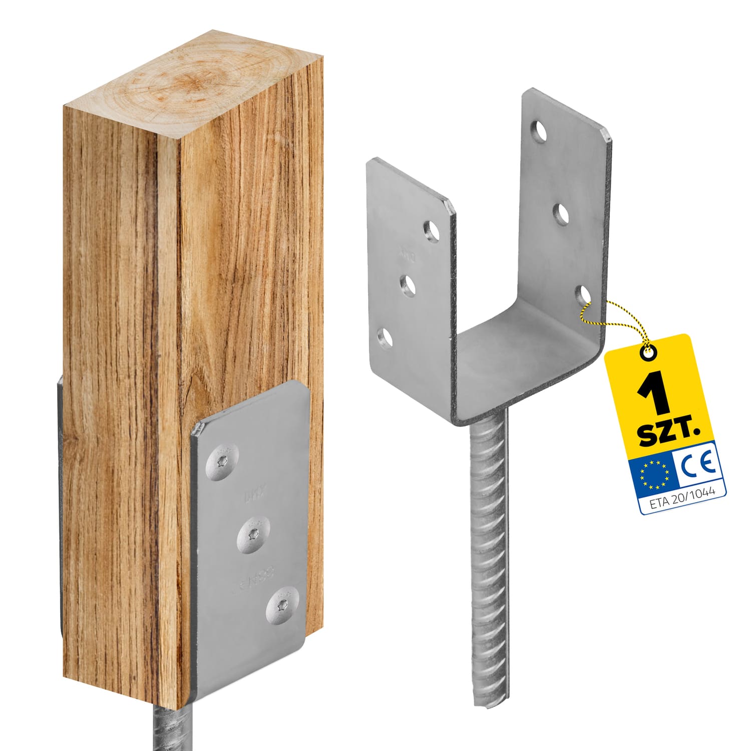 Podstawa słupa kotwa do betonu typ U - PS | 90 mm | Srebrny - Cynk ogniowy