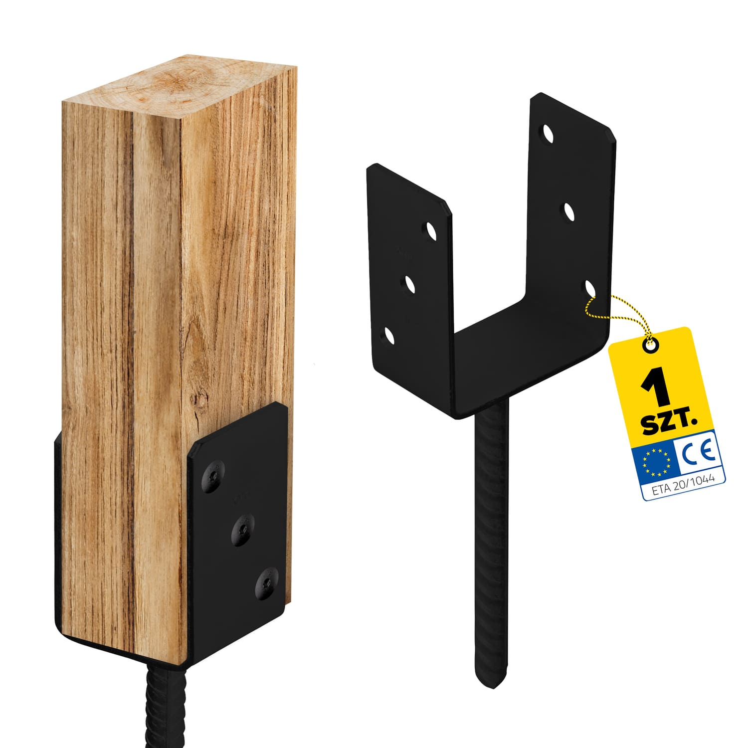 Podstawa słupa kotwa do betonu typ U - PS | 100 mm | Czarny