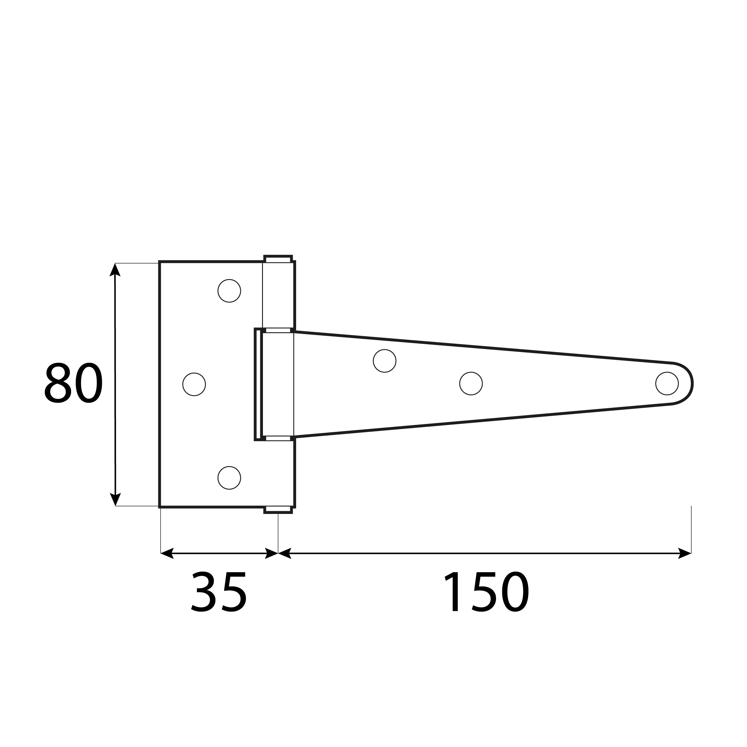 Dreiecksscharnier T-Scharnier Gartentor - ZT | silber | 150 mm Dreiecksscharnier für Tor, Schlupftür, Fensterladen ZT 150, 150 mm, silber, 150x35x80x2,0 mm 2.