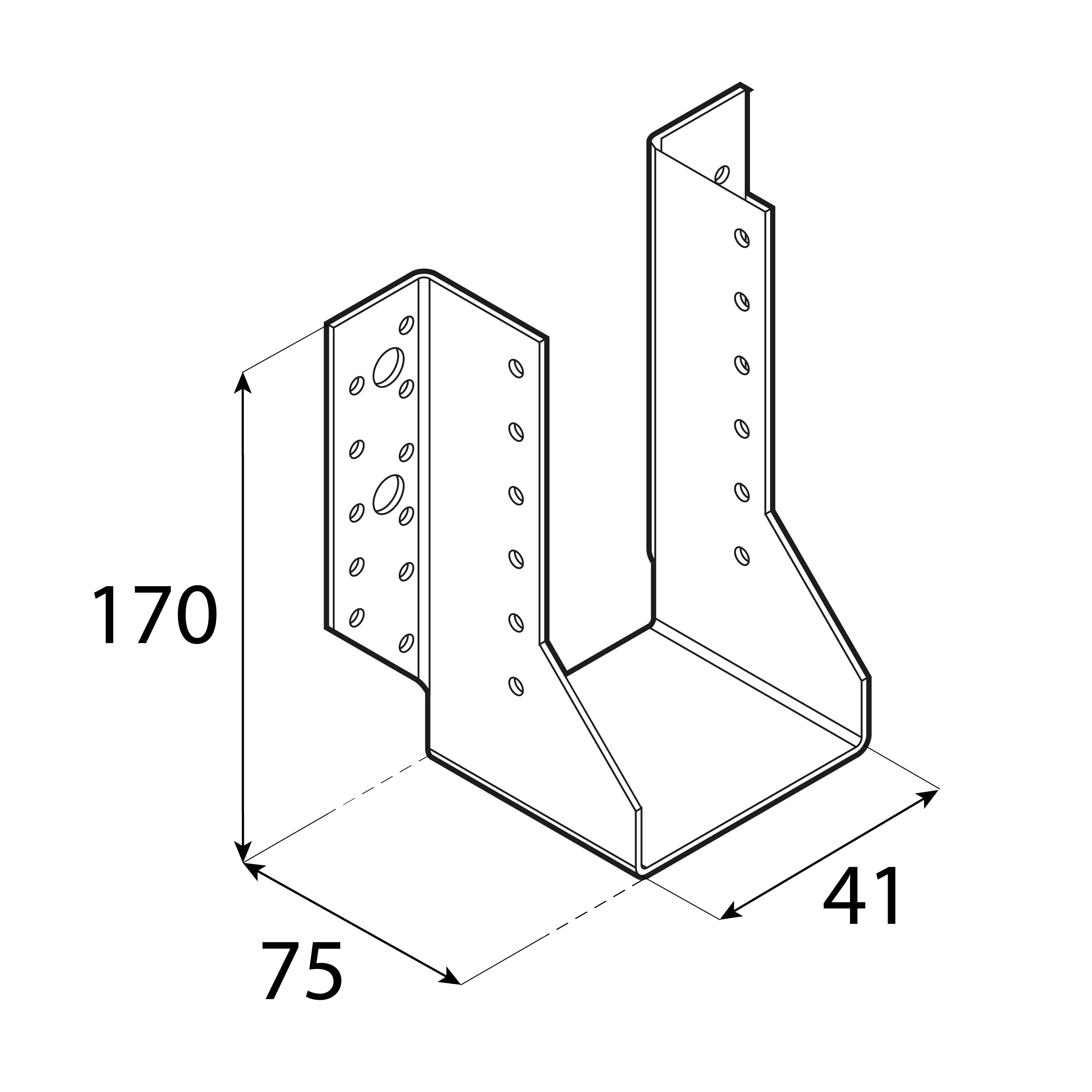 Balkenschuh Balkenträger Trägerschuh Holzverbinder - WB 7 | 41x170x75 mm | feuerverzinkt Balkenaufhänger Holzbalkenhalter WB 7, 41x170x75 mm, silber, 41x170x75x2,0 mm, Baustahl DX51D 2, Schuss 1.