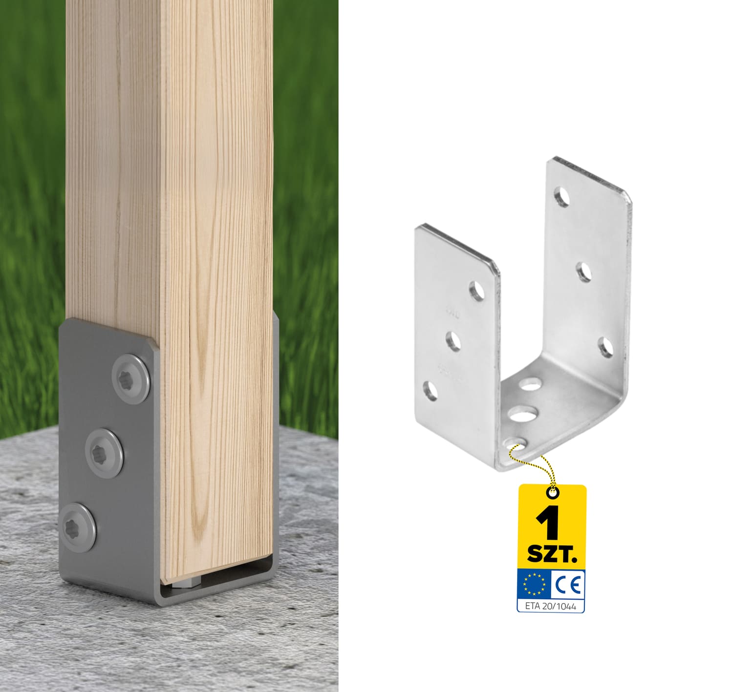 Pfostenträger zum aufdübeln U-Form universal - PSO | 80 mm | feuerverzinkt Säulenfußanker zum Verschrauben mit Beton, Typ U, Universal PSO, 80 mm, silber.