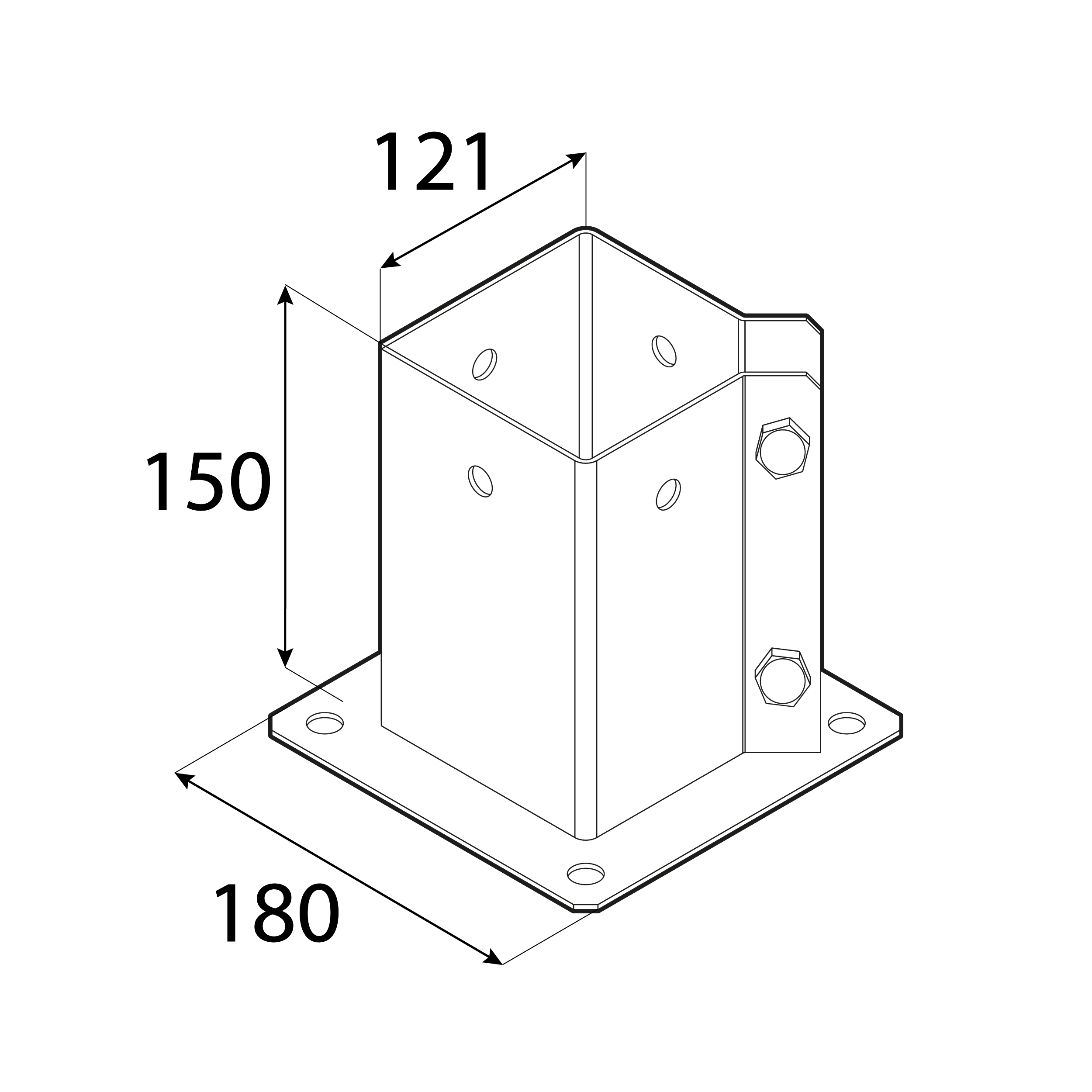 Pfostenträger zum aufdübeln Aufschraubhülse mit rechteckiger Grundplatte höhenverstellbar - PSPA | 120 mm | verzinkt Stangenfuß mit rechteckiger Basis, verstellbares PSPA, 120 mm, silber, 121x150x2,0 mm 2.