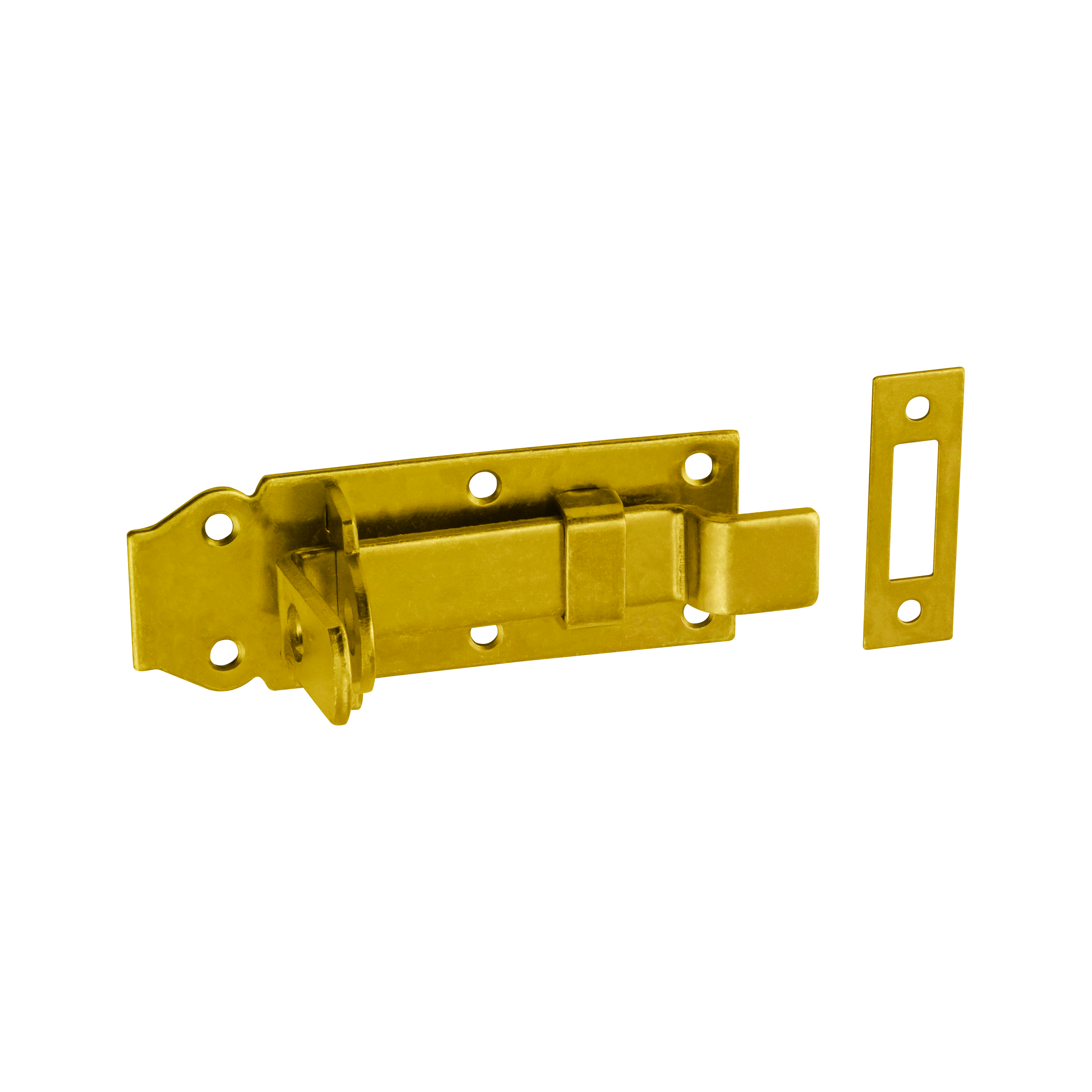 Abschließbarer Schlossriegel mit gebogenem Riegel für Gartentore - WZW | verzinkt | 45 mm Vorhängeschlossverschluss mit gebogenem Riegel für WZW-Tore, Gold, 120 mm, 120 x 45 x 5,0 mm, DC01-Baustahl.