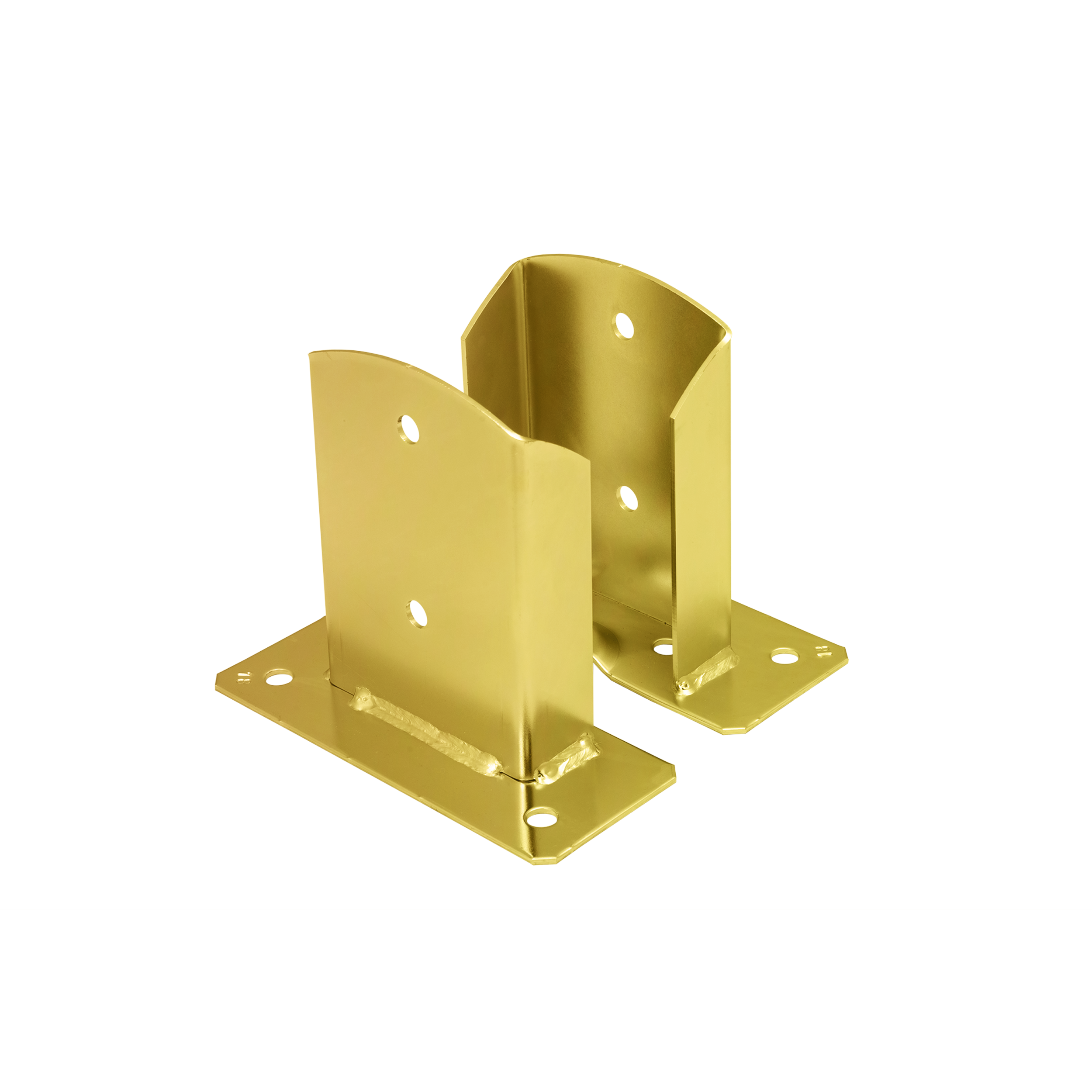 Pfostenträger zum aufdübeln Aufschraubhülse geteilt mit rechteckiger Grundplatte - PSD | 100 mm | Gold Säulenfuß geteilter Schraubanker mit rechteckiger Basis PSD, 100 mm, Gold, 101x150x2,5 mm 2.