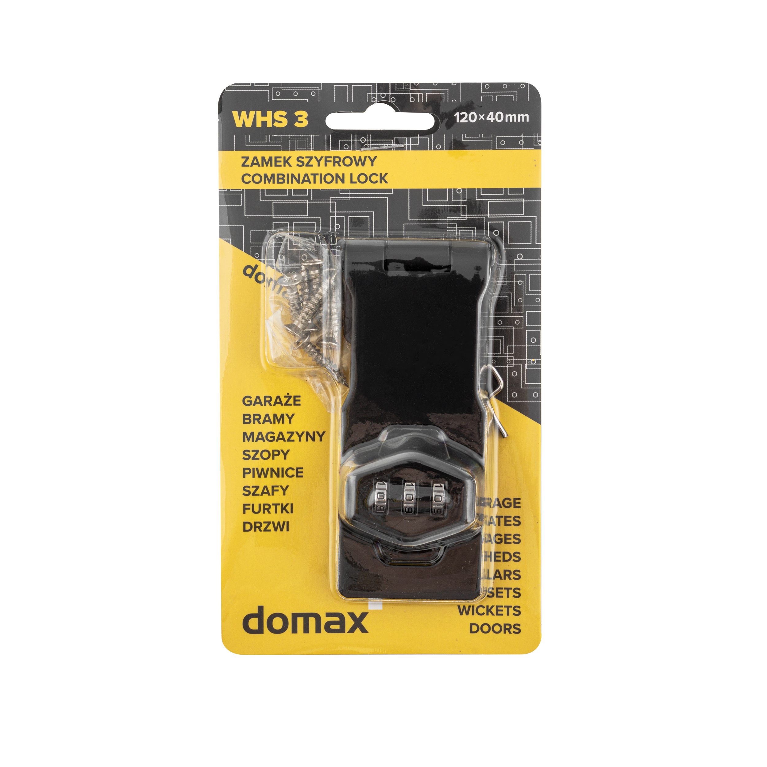 Zahlenschloss für Gartentore - WHS | schwarz | 40 mm Riegel mit Zahlenschloss für WHS-Tor, schwarz, 120 mm, 120 x 40 mm, DC01 2 Baustahl, Satz Elemente.