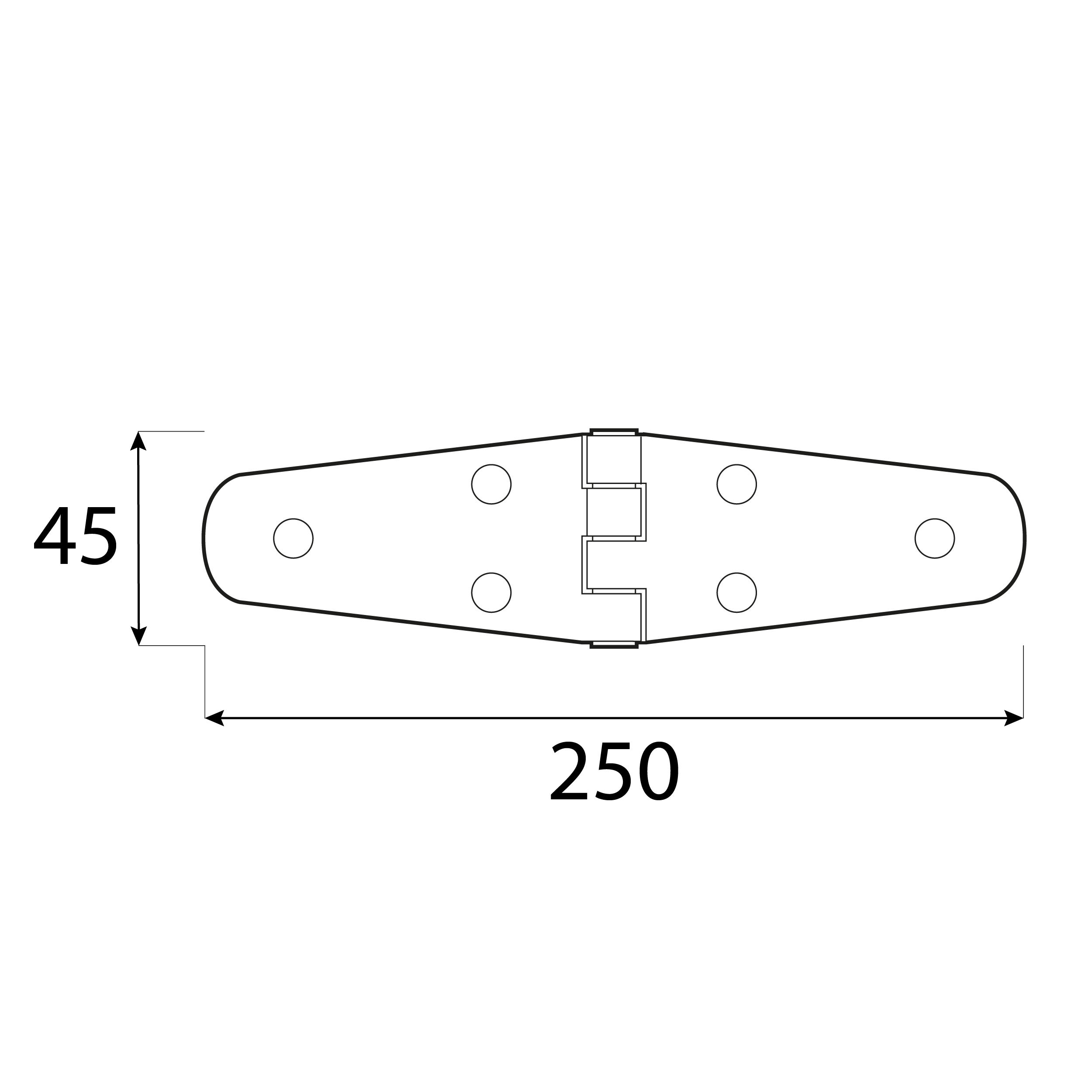 Zawias trójkątny pasowy płaski do drzwi i okiennic - ZTS 250 | 250 mm | Złoty | 45 mm