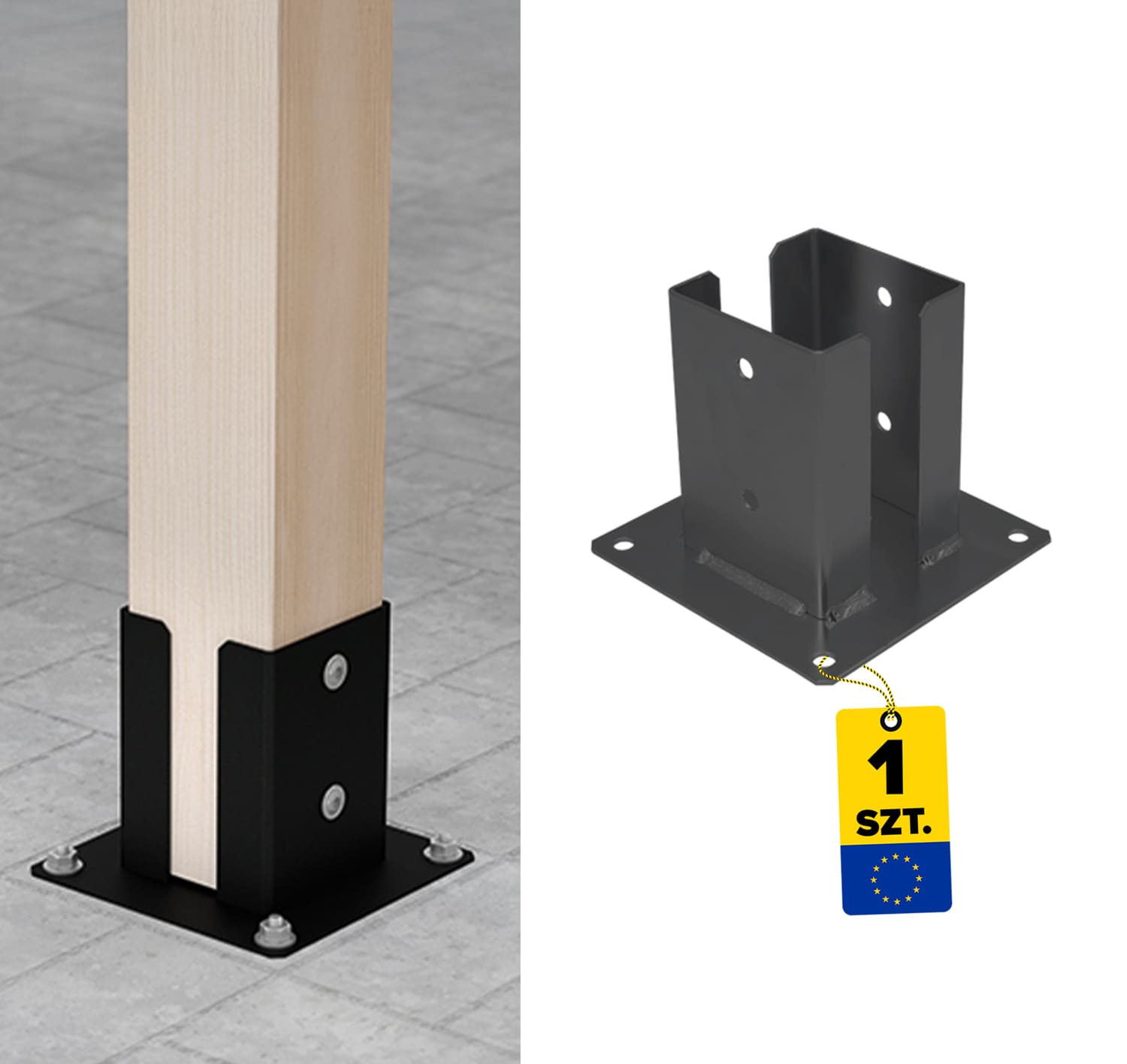 Pfostenträger zum aufdübeln Aufschraubhülse doppelt mit rechteckiger Grundplatte - PSPD | 100 mm | Schwarz Säulenfuß-Doppelschraubanker mit rechteckiger Basis PSPD, 100 mm, schwarz.