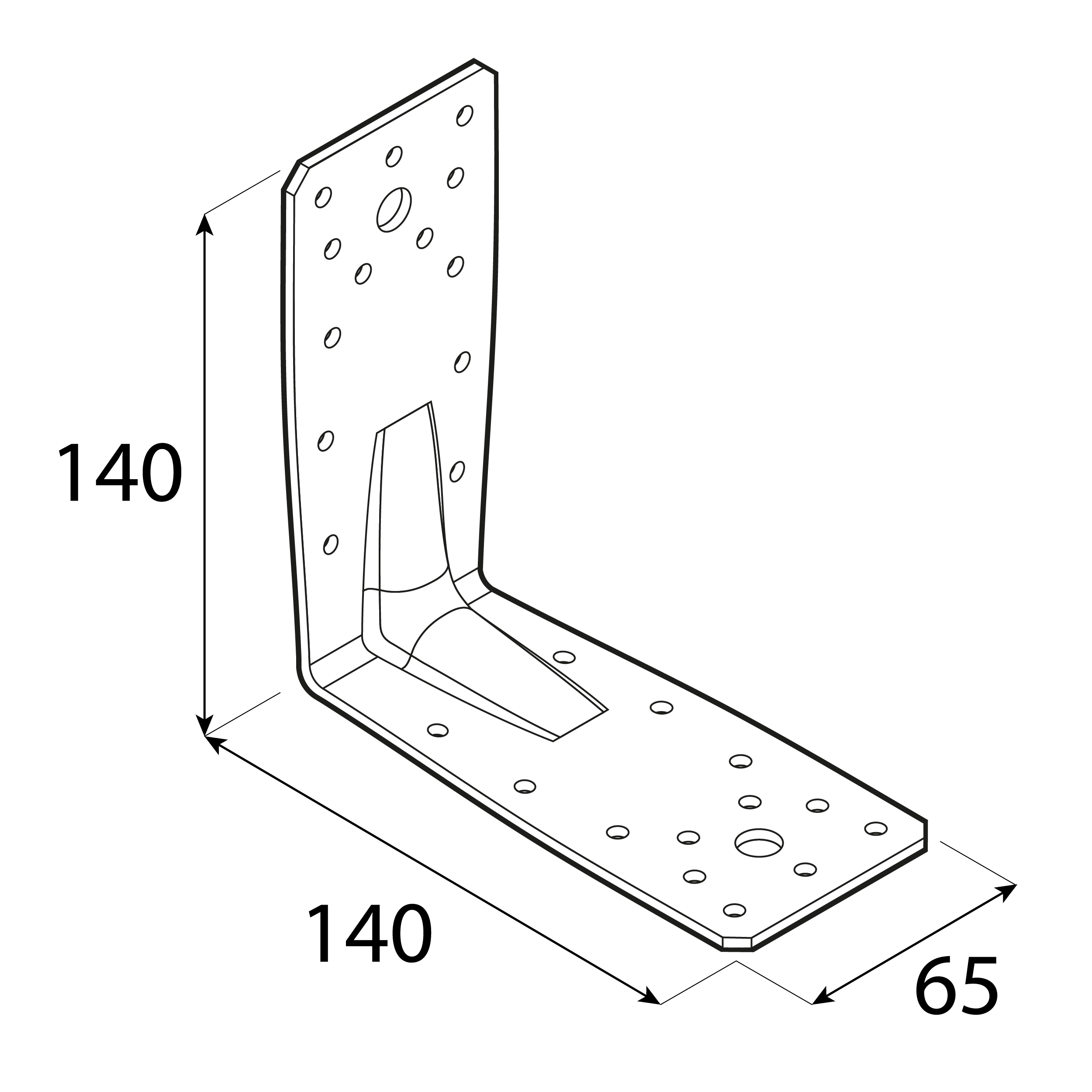 Kątownik ciesielski wzmocniony z przetłoczeniem - KP 5 | 140x140x65 mm | 2,5 mm