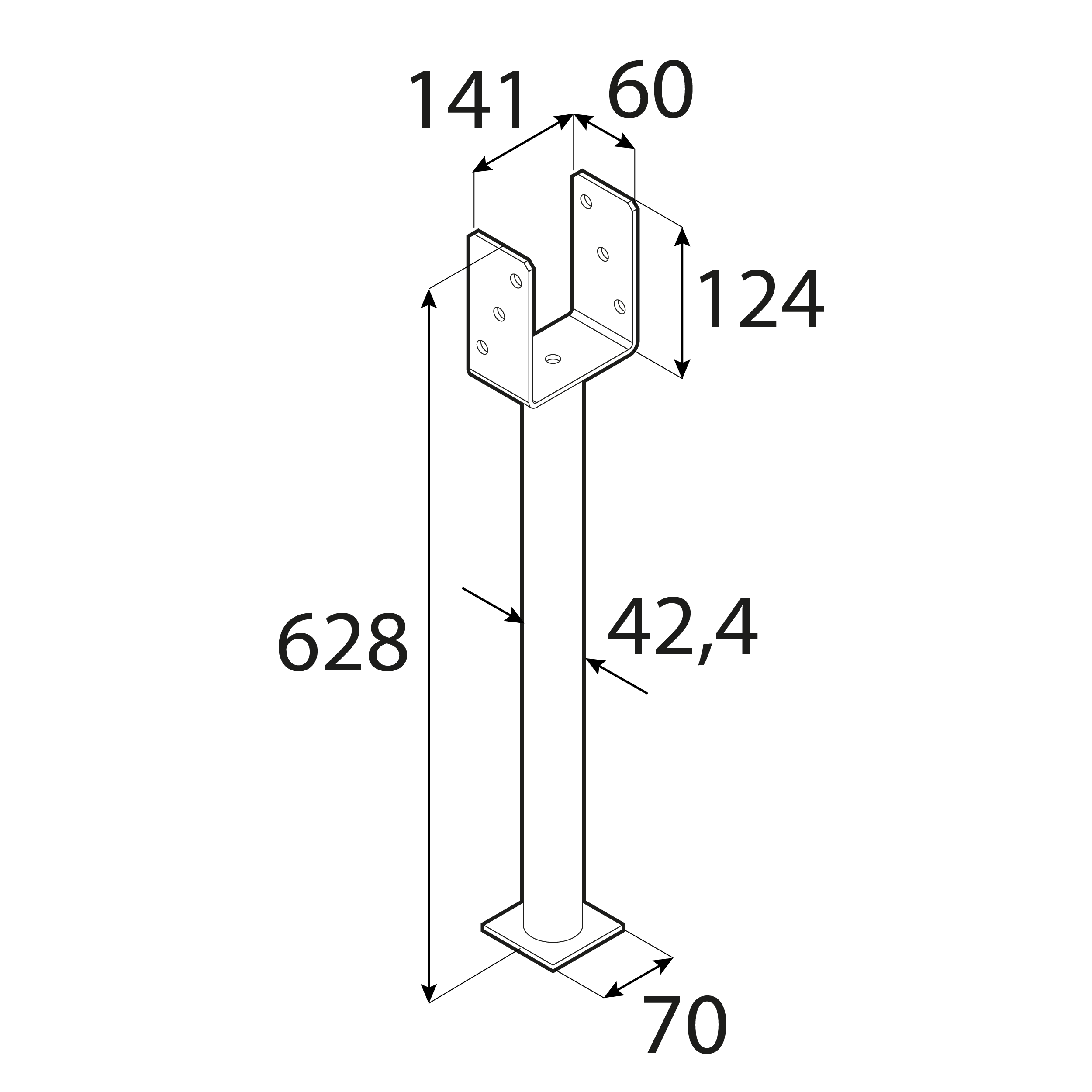 Podstawa słupa kotwa typ U z długa rurą - PS 500 | 140 mm | 628 mm Podstawa słupa kotwa typ U z długa rurą - PS 500 | 140 mm | 628 mm