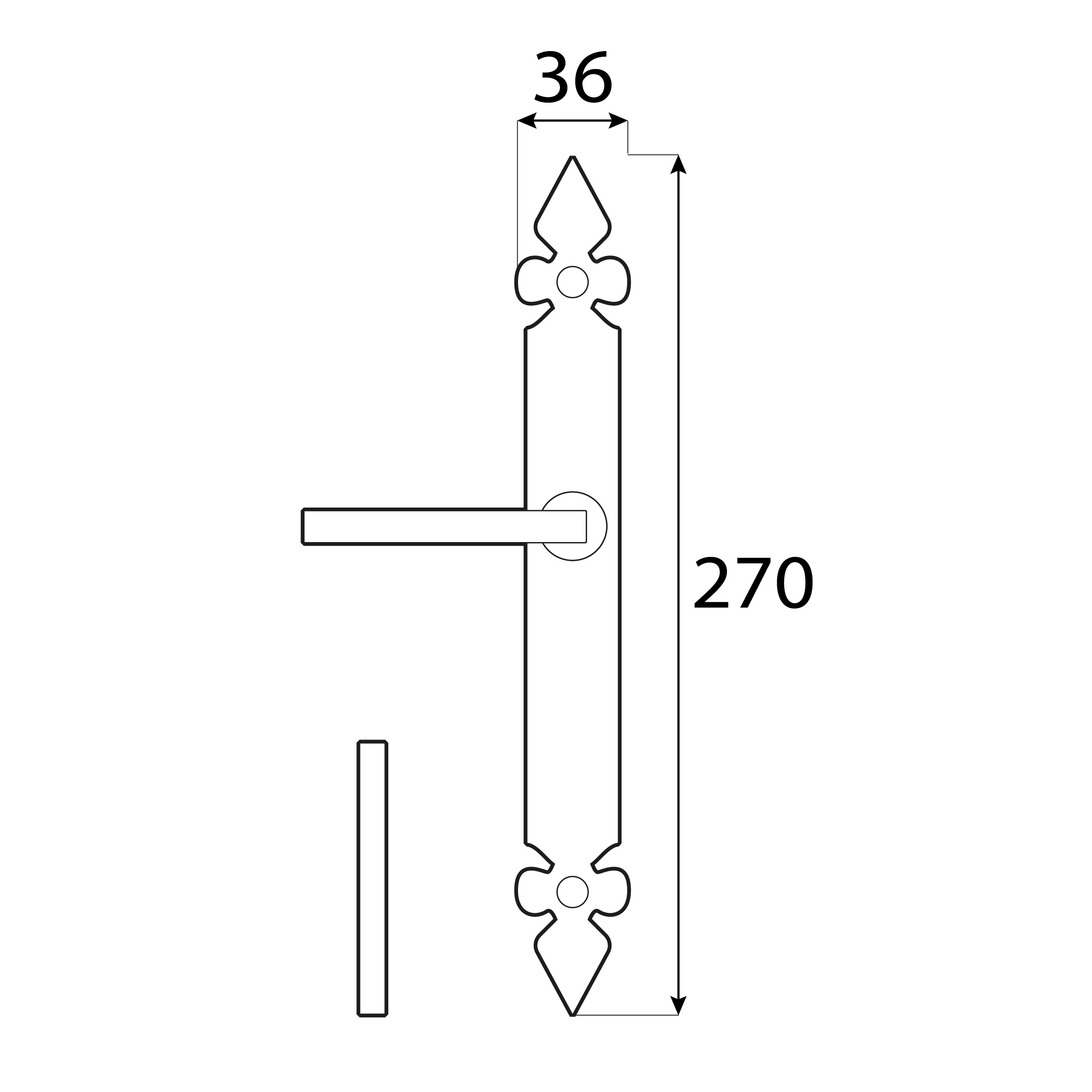 Klamka bez otworu uniwersalna do drzwi furtki - WHB  | Czarny | 270 mm