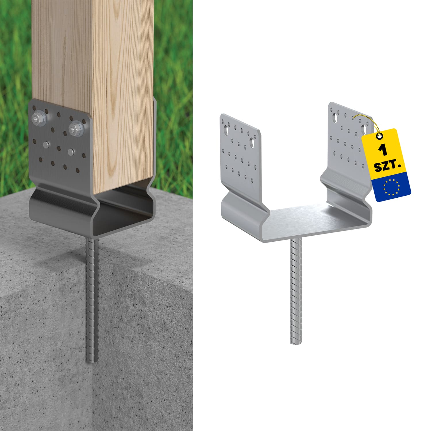 U Pfostenträger zum Einbetonieren Mehrpunkt mit Sattel Pfostenanker Stützen Betonanker - PSSZ | 160 mm | feuerverzinkt Säulenfuß, Mehrpunkt-U-Anker mit PSSZ-Sattel, 160 mm.