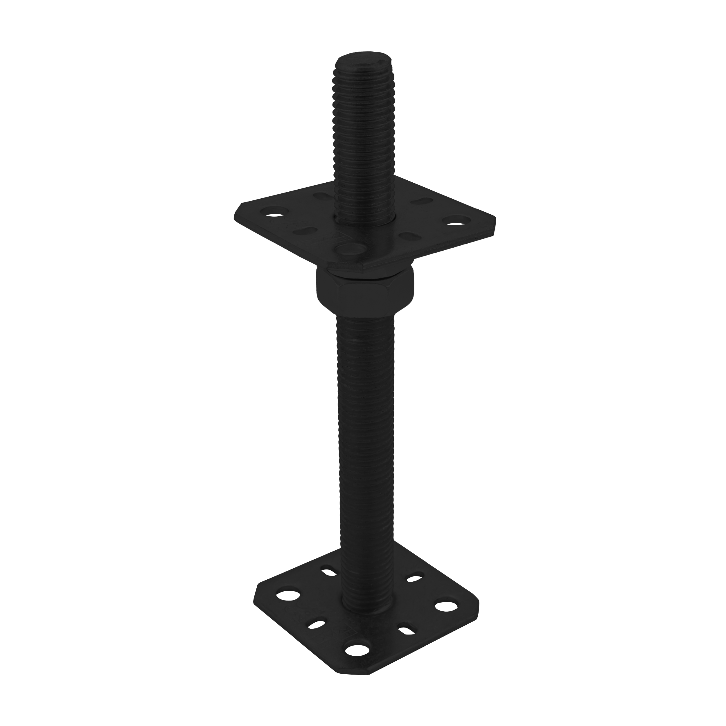 Pfostenträger verstellbar zum aufdübeln Anker mit Gewinde M24 - PSR |80x250 mm | Schwarz Mastfuß, flacher Gewindeanker, höhenverstellbar PSR, 80x250 mm, M24, schwarz, Winkel 1.