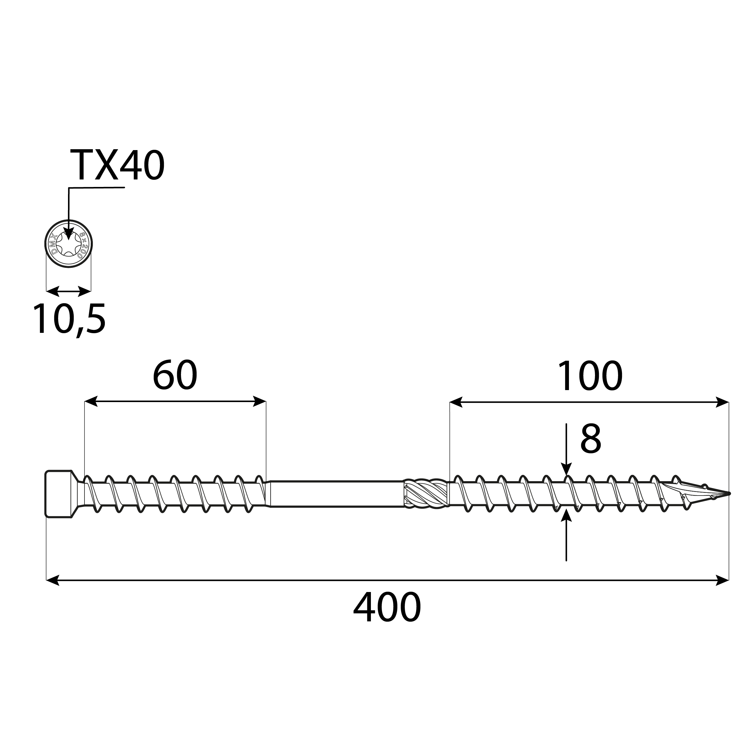 Wkręty do izolacji nakrokwiowej z łbem walcowym TORX - WKW | 8 x 400 mm | Srebrny | 50 szt