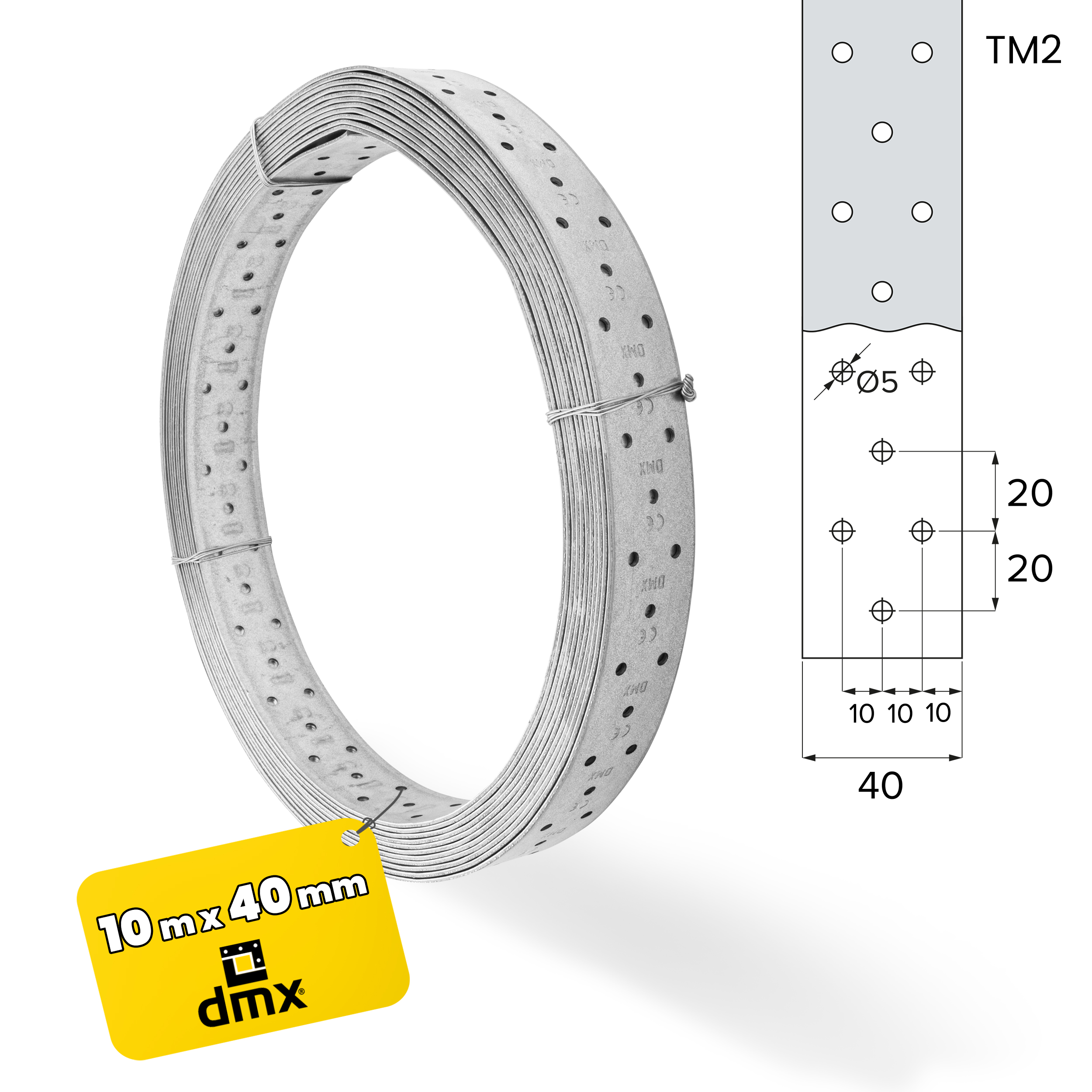 Lochband Montageband Bandeisen Stahl Holzbau Konstruktion - TM 2 | 10 m Perforiertes Stahlbau-Zimmerband TM 2, 10 m, Produktaufnahme.