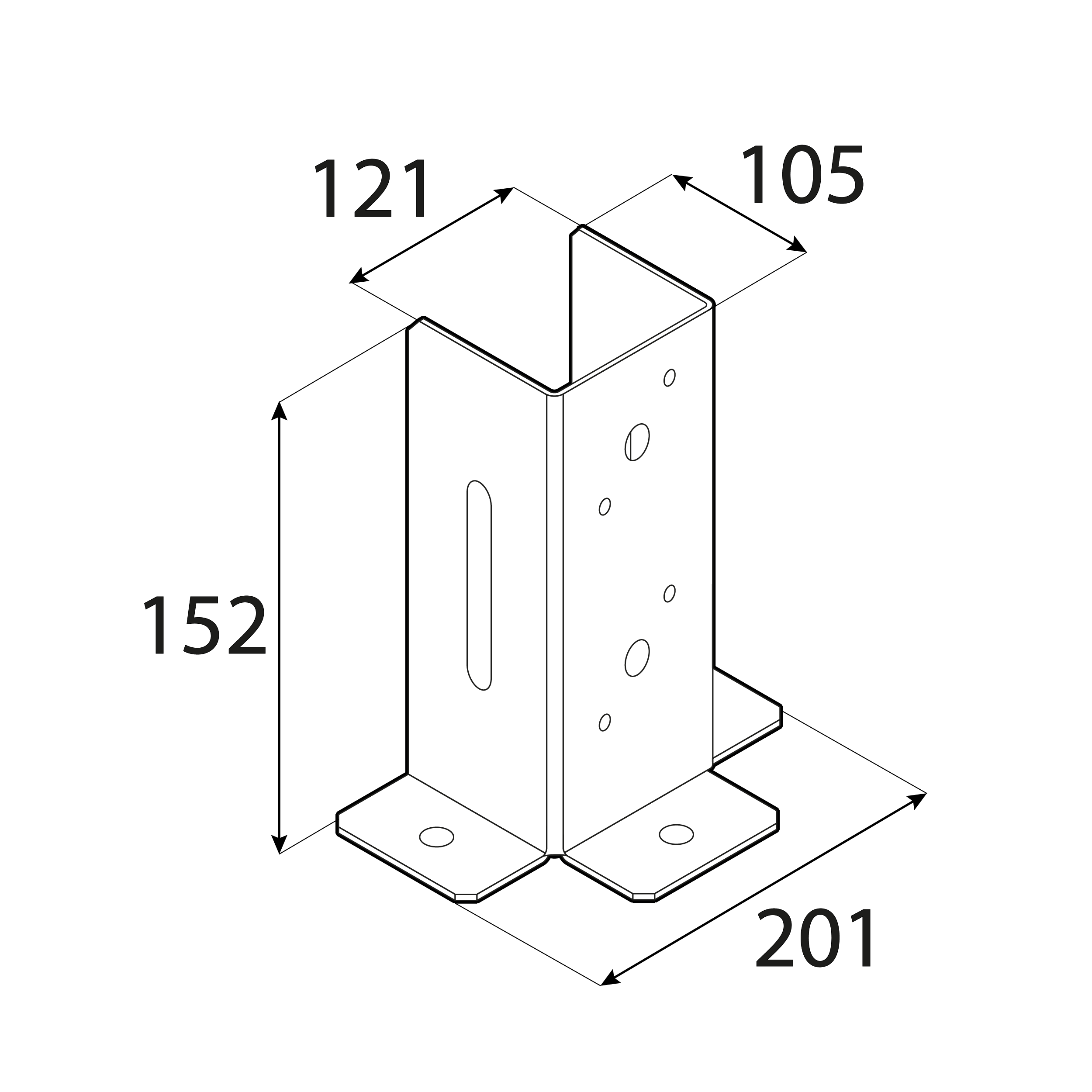 Pfostenträger zum aufdübeln Aufschraubhülse offen verstellbar - PSD DX | 120 mm | feuerverzinkt Pfostenfuß offener Schraubanker mit Verstellung PSD DX, 120 mm, silber, 121x154x107x2,0 mm 2, Winkel 1.