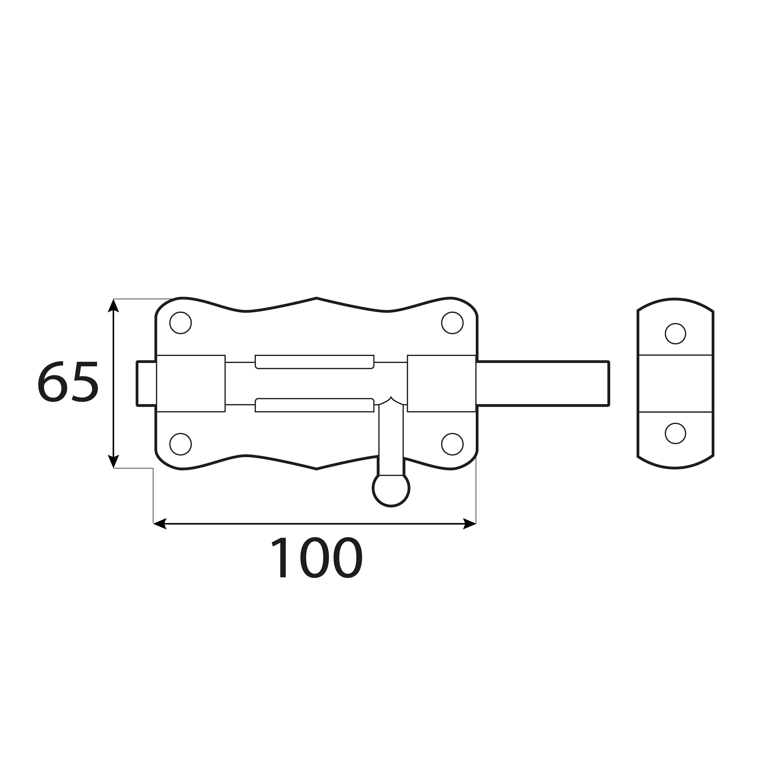 Schlossriegel mit rundem Riegel für Gartentore - WRO | silber | 65 mm Riegelverschluss mit Rundriegel für WRO-Tore, silber, 100 mm, 100x65 mm, Baustahl DC01.