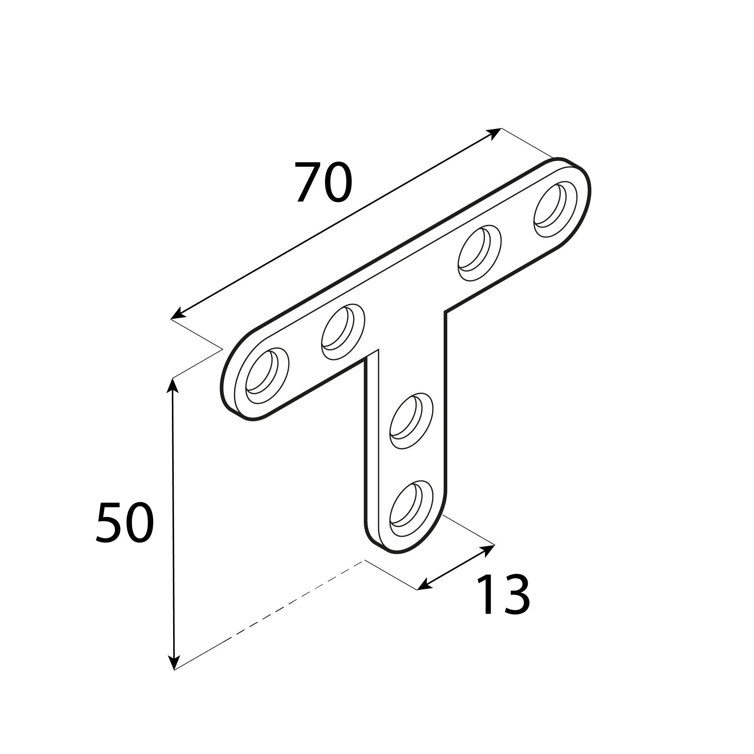 T-Flachverbinder T-Verbinder Lochplatte Holzverbinder - FKT 70/50 | 70x50x13 mm | 2 mm | verzinkt Flacher T-Metallverbinder FKT 70/50, 70x50x13 mm, 2 mm, silber, 70x50x13x2,0 mm, DC01 50 Baustahl.
