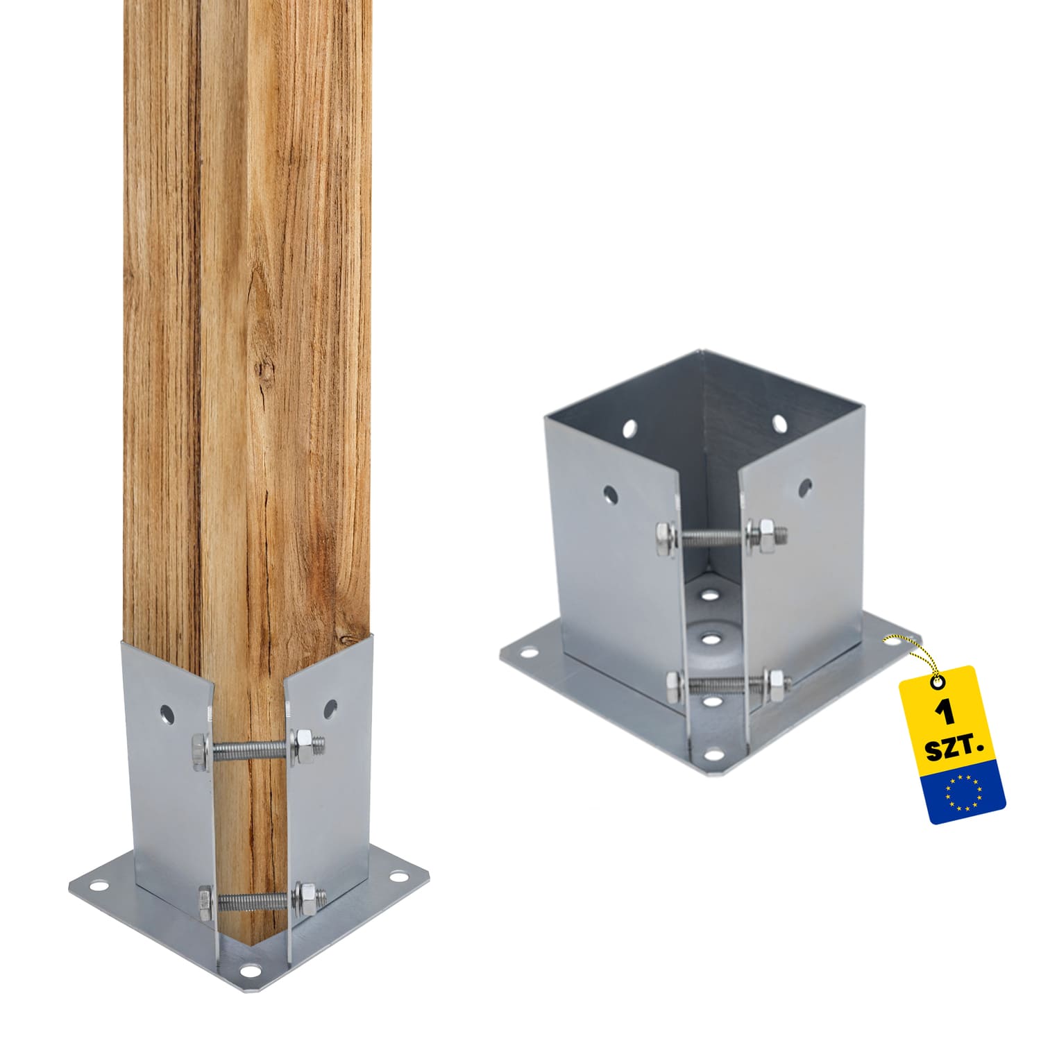 Pfostenträger zum aufdübeln Aufschraubhülse mit rechteckiger Grundplatte höhenverstellbar - PSPA | 120 mm | verzinkt Pfostenträger mit rechteckigem Fuß, verstellbares PSPA, 120 mm, silber.