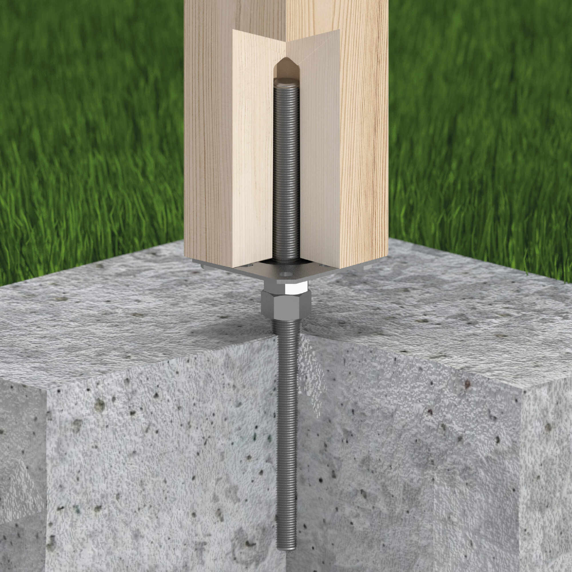 Flacher Pfostenträger zum Aufdübeln höhenverstellbar mit Gewinde Pfostenanker Stützen Betonanker - PPSR | 140-160 mm | verzinkt Mastfuß-Betonanker flach verstellbar mit Gewinde PPSR, 140–160 mm, 130 x 330 mm 1.