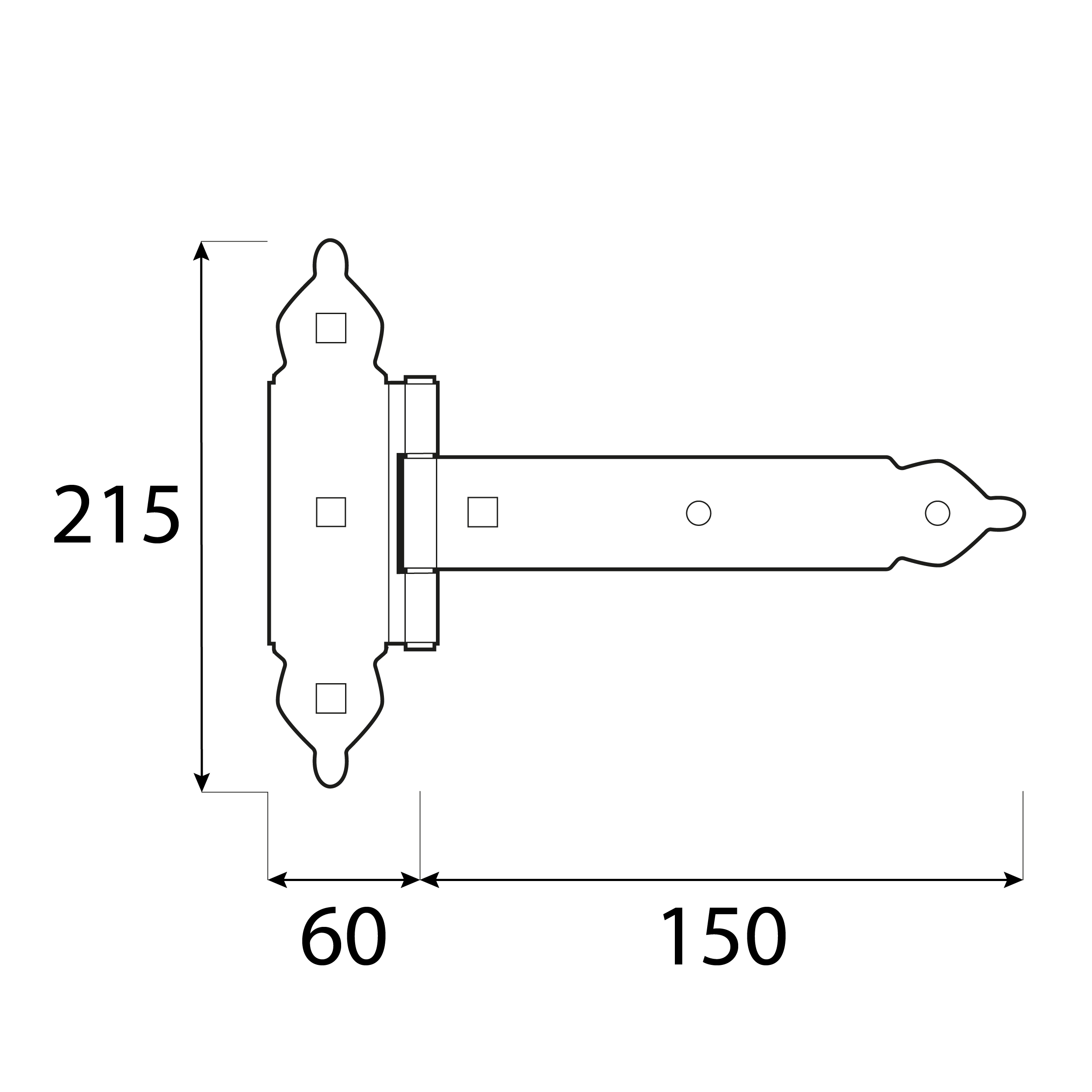 Dekoratives Torband mit Auflage Scharnier - ZBNO | verzinkt | 150 mm Dekoratives Torscharnier mit Abdeckung ZBNO 150, 150 mm, Gold, 215 mm, 150x60x215x2,5 mm 2.