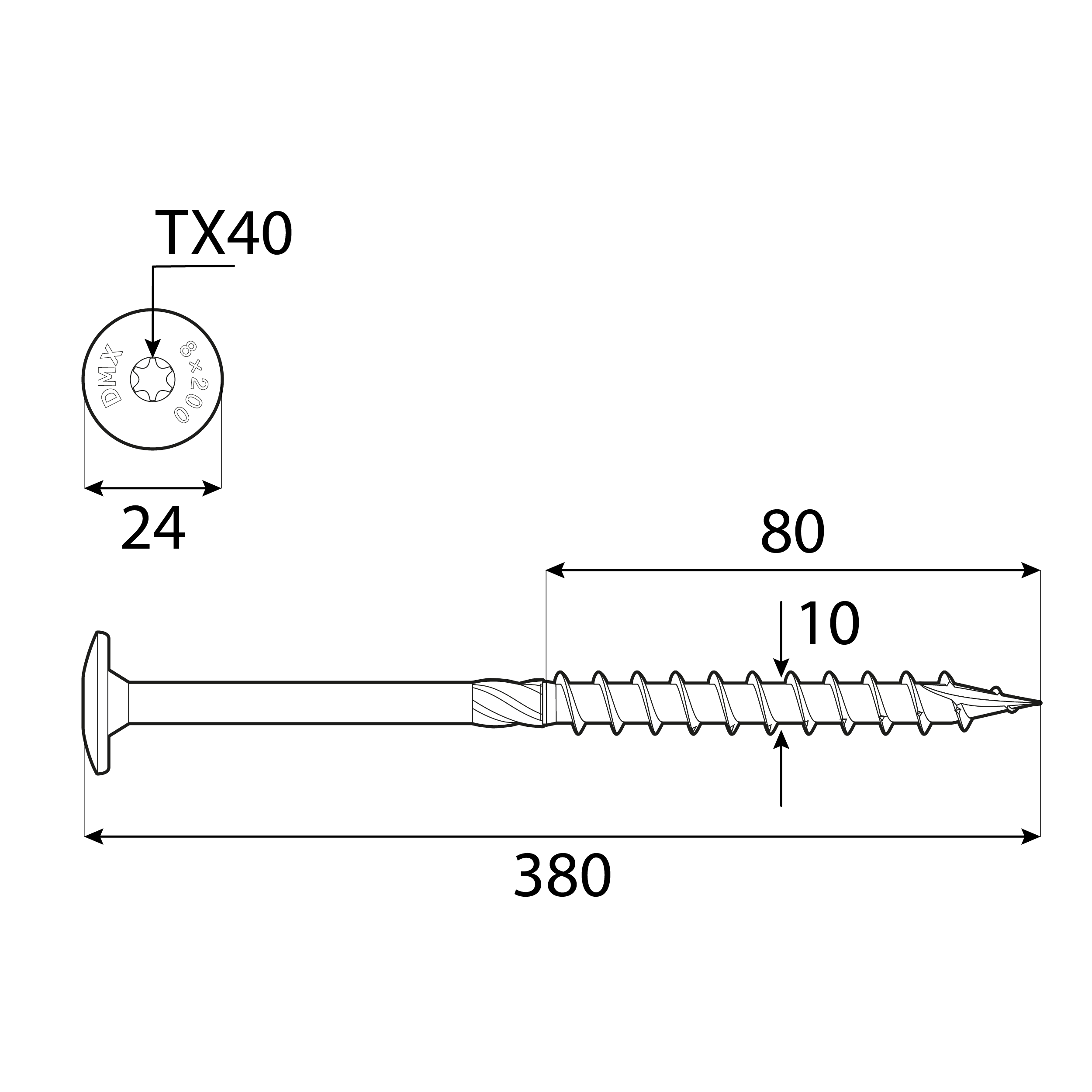 Wkręty ciesielskie do drewna talerzowe TORX - CT | 10 x 380 mm | Złoty | 25 szt Wkręty ciesielskie do drewna talerzowe TORX - CT | 10 x 380 mm | Złoty | 25 szt