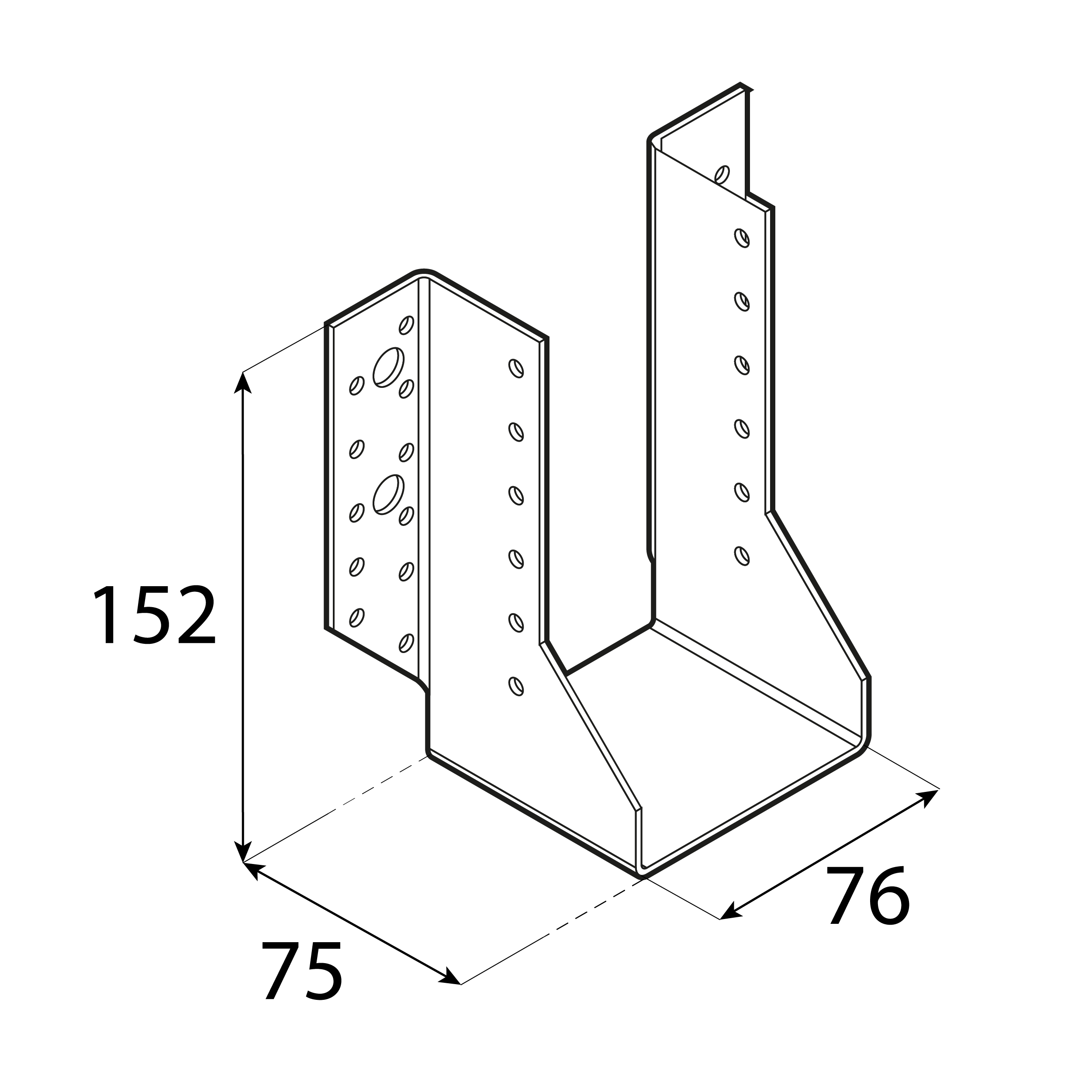 Balkenschuh Balkenträger Trägerschuh Holzverbinder - WB 24 | 76x152x75 mm | feuerverzinkt Balkenaufhänger Holzbalkenhalter WB 24, 76x152x75 mm, silber, 76x152x75x2,0 mm, Baustahl DX51D 2, Schuss 1.