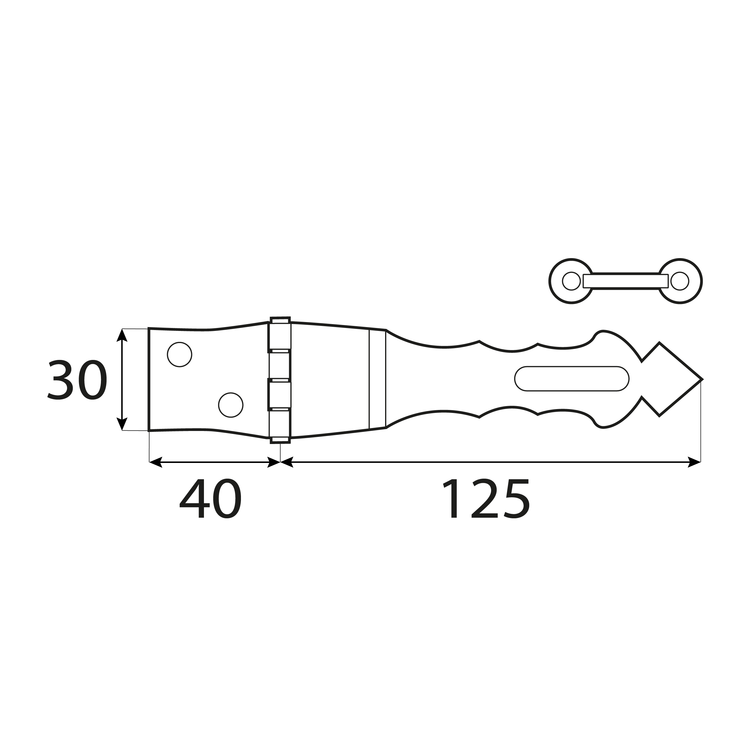 Dekorative Überfalle - ZOZ | verzinkt | 125 mm Zierscharnier mit Verschluss ZOZ, Gold, 125 mm, 125x30x2,0 mm, Baustahl DC01 2.