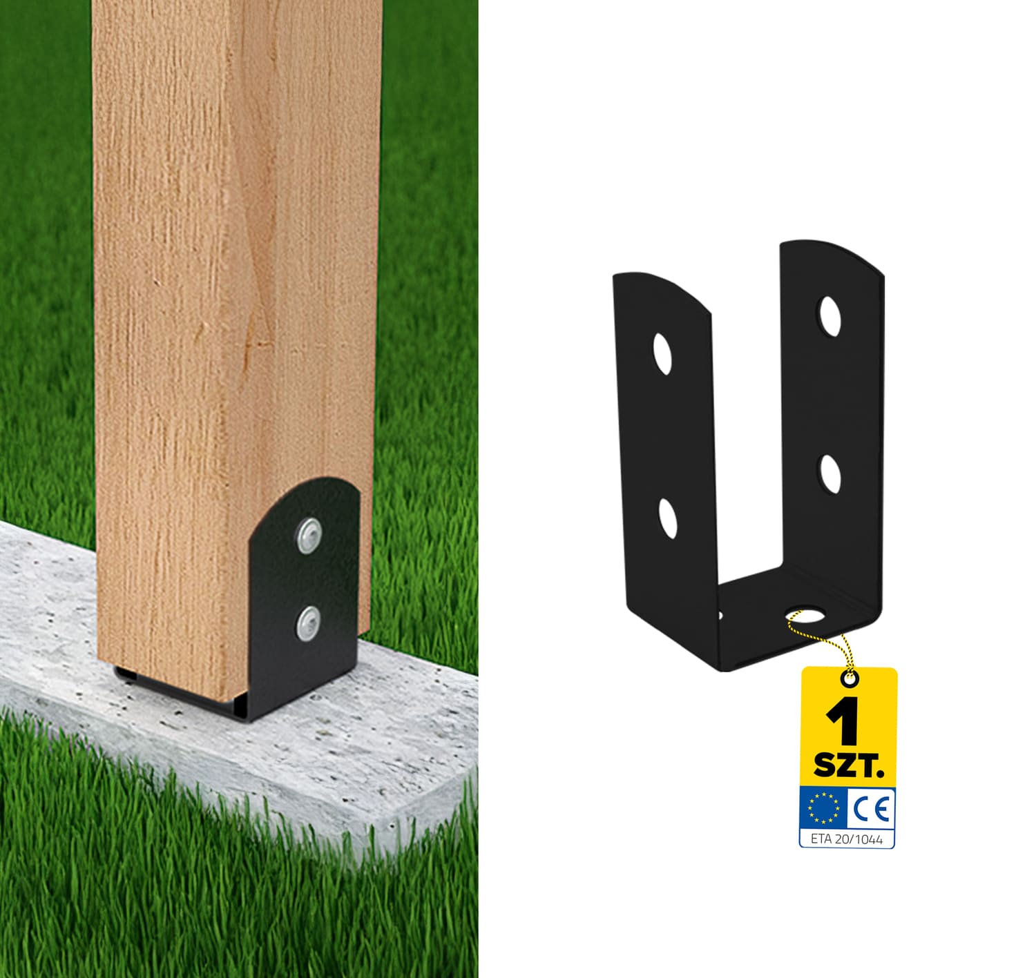 Podstawa słupa kotwa przykręcana do betonu typ U lekka - PSOL | 50 mm | Czarny